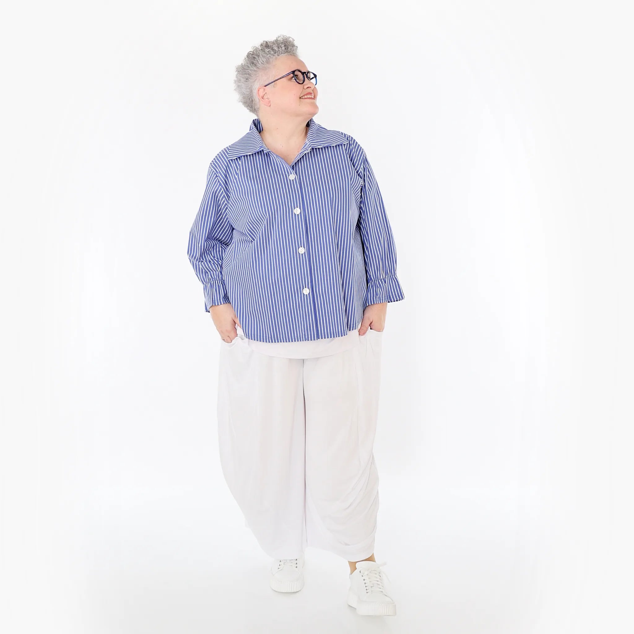 Chemisier AKH Fashion 7062, bleu-blanc