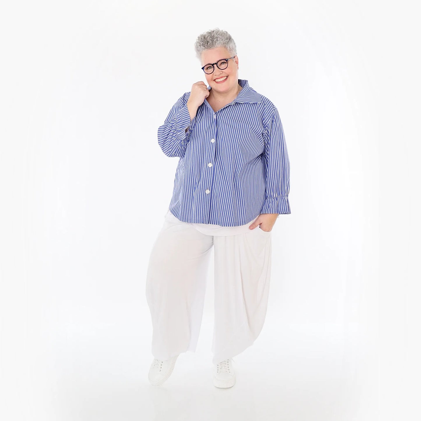 AKH Fashion 7062 Bluse, Blau-Weiß