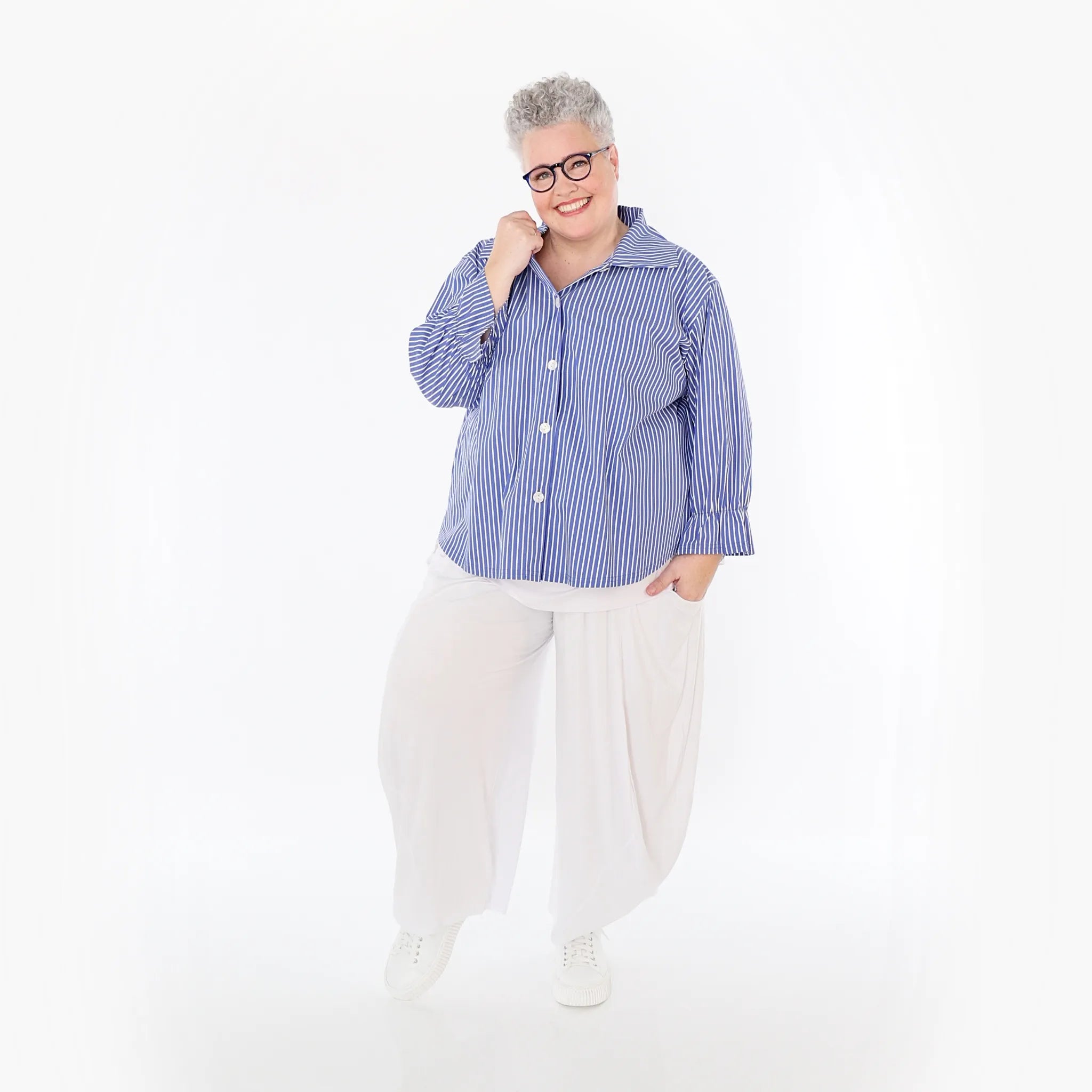 Chemisier AKH Fashion 7062, bleu-blanc