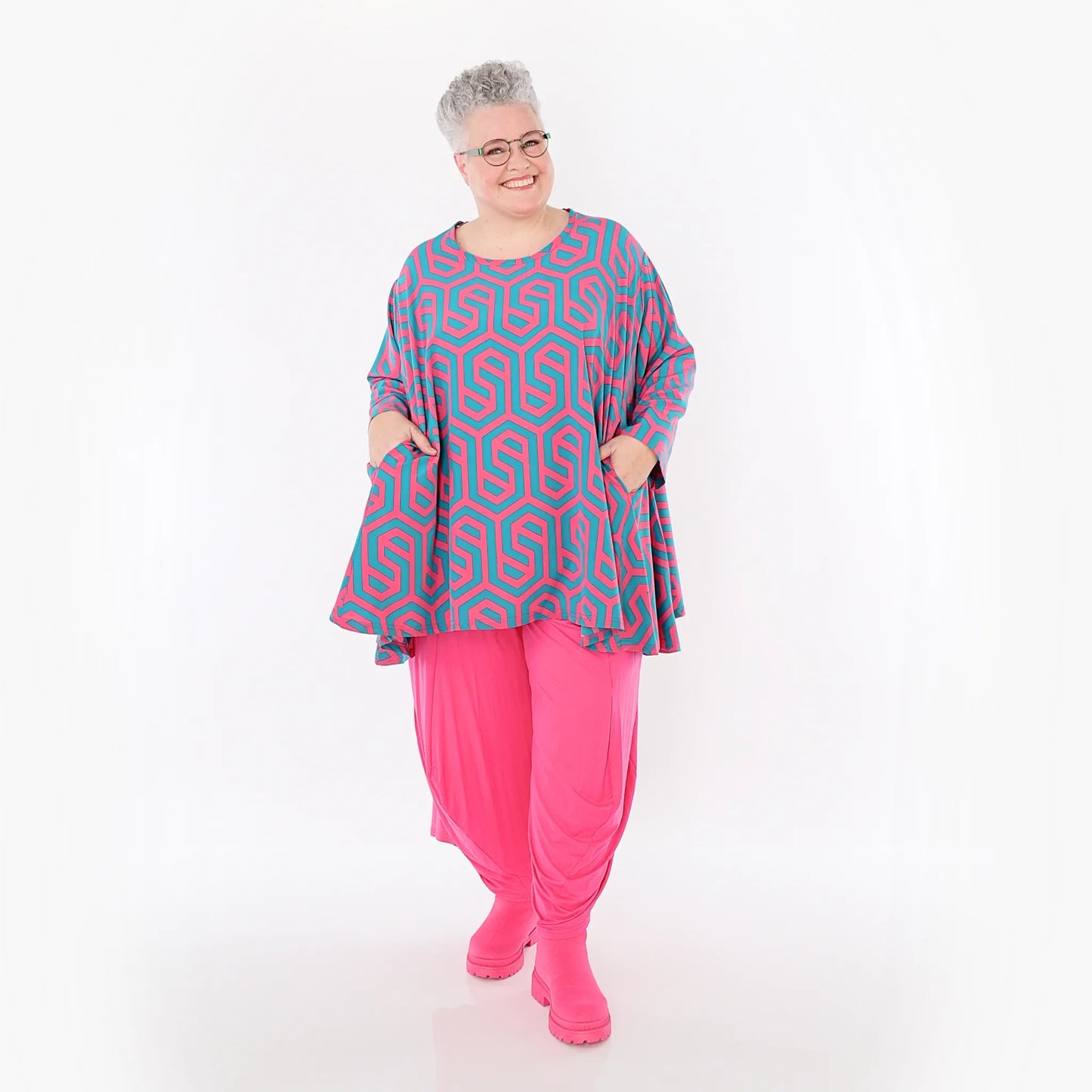 AKH Fashion 593 Big Shirt, Fuchsia-Grün