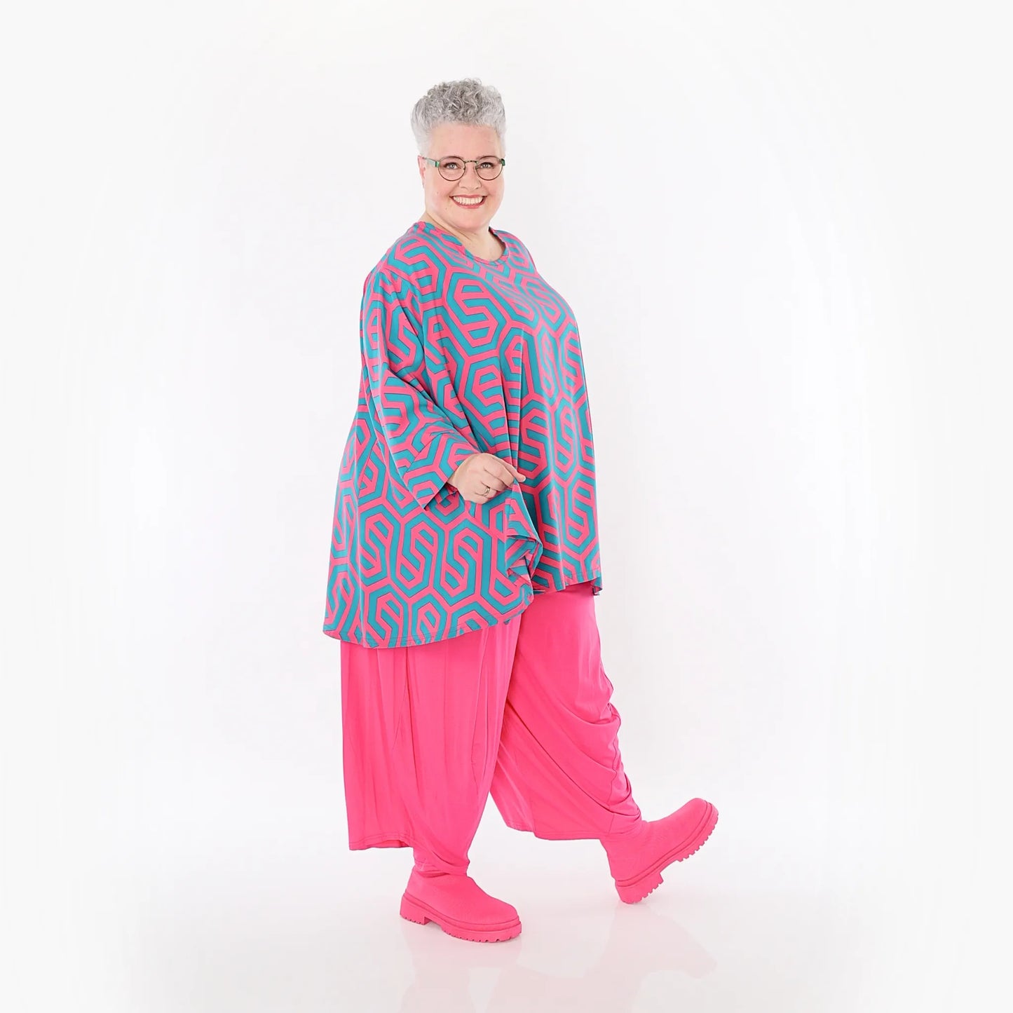 AKH Fashion 593 Big Shirt, Fuchsia-Grün