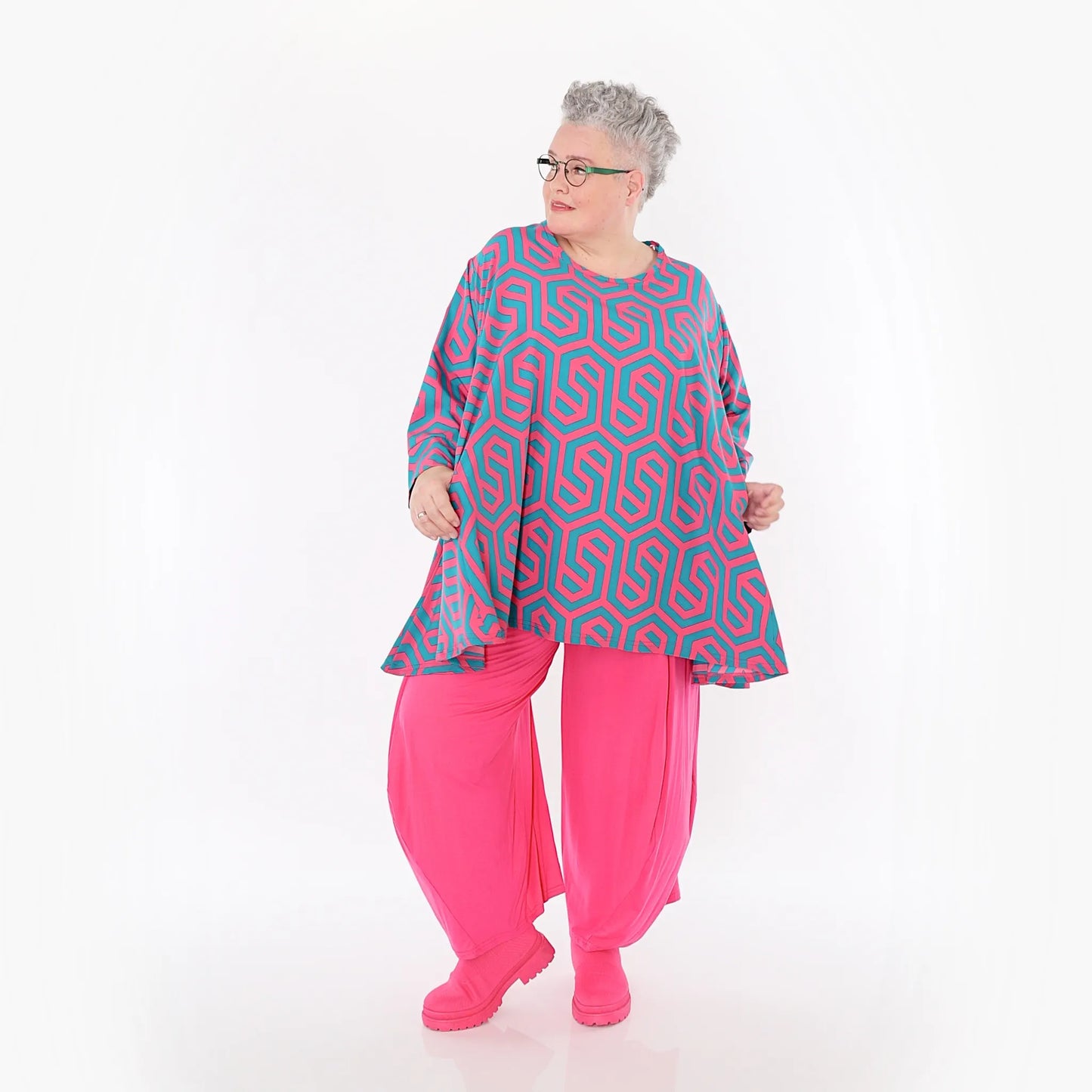 AKH Fashion 593 Big Shirt, Fuchsia-Grün