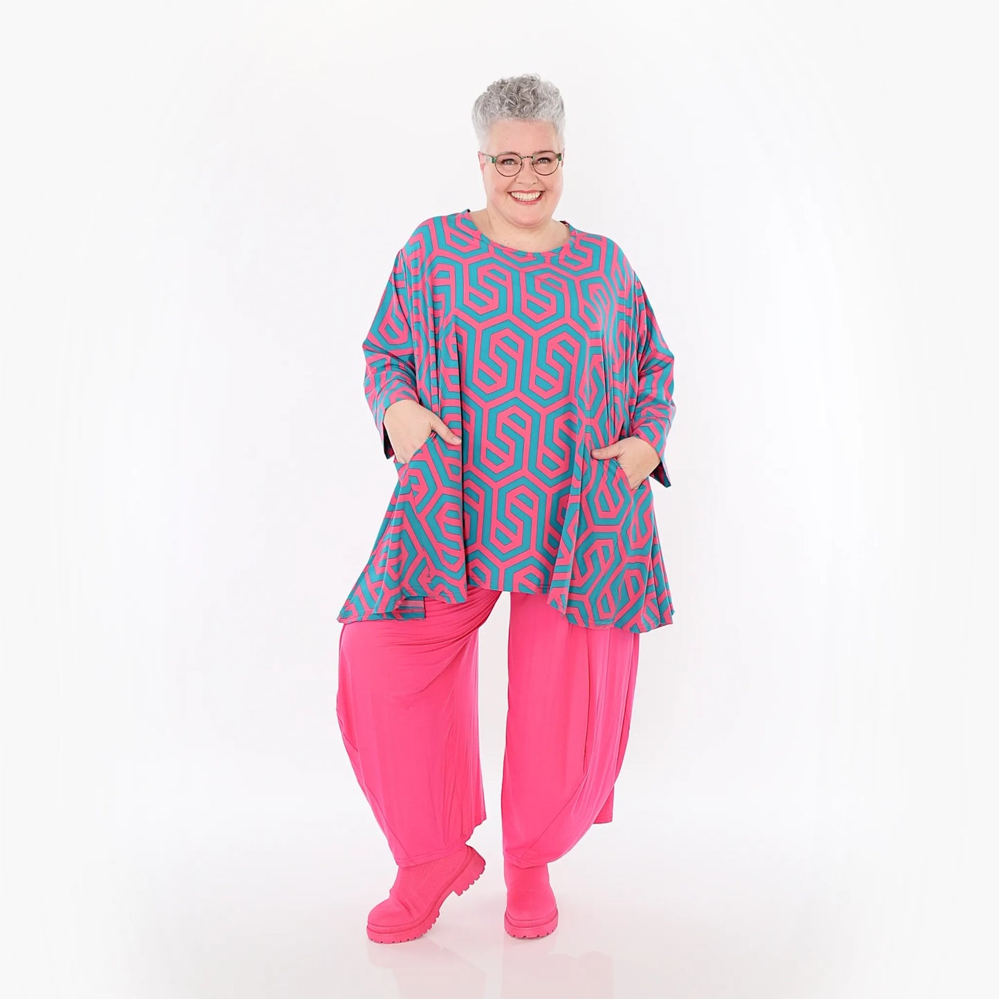 AKH Fashion 593 Big Shirt, Fuchsia-Grün
