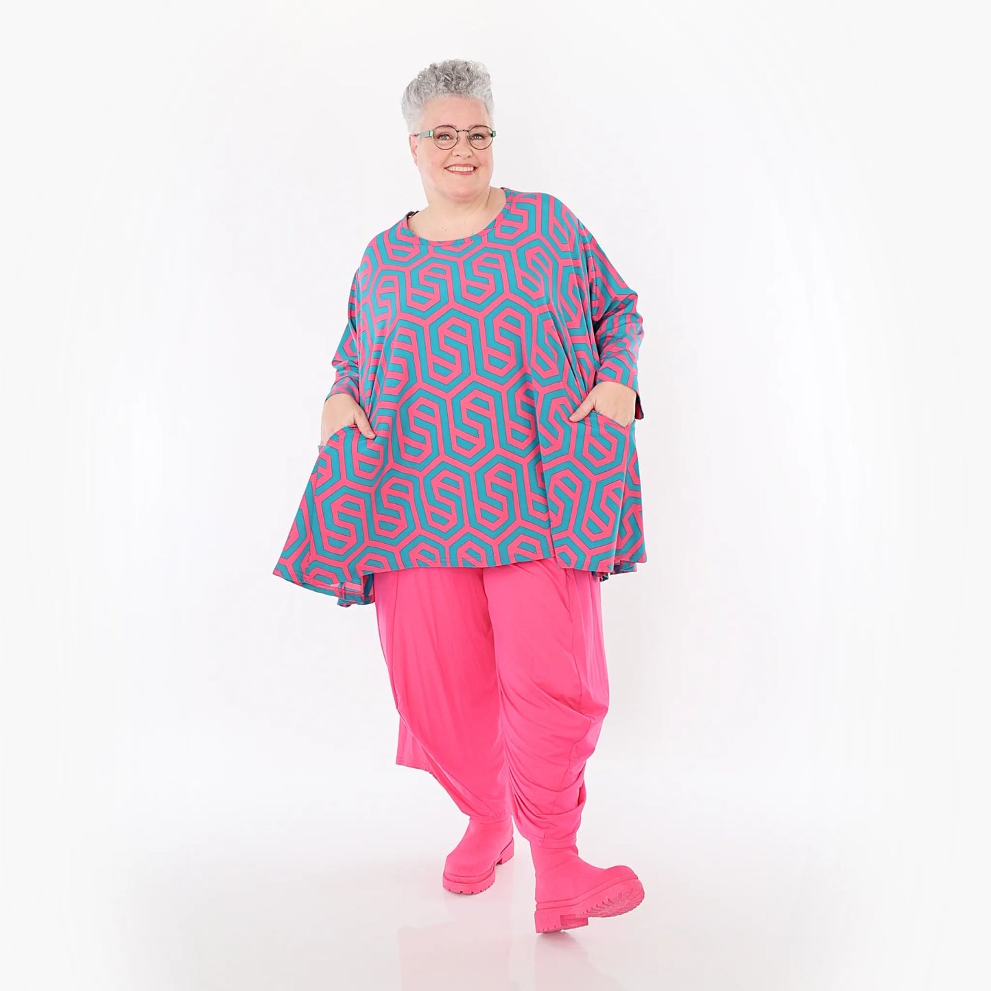 AKH Fashion 593 Big Shirt, Fuchsia-Grün