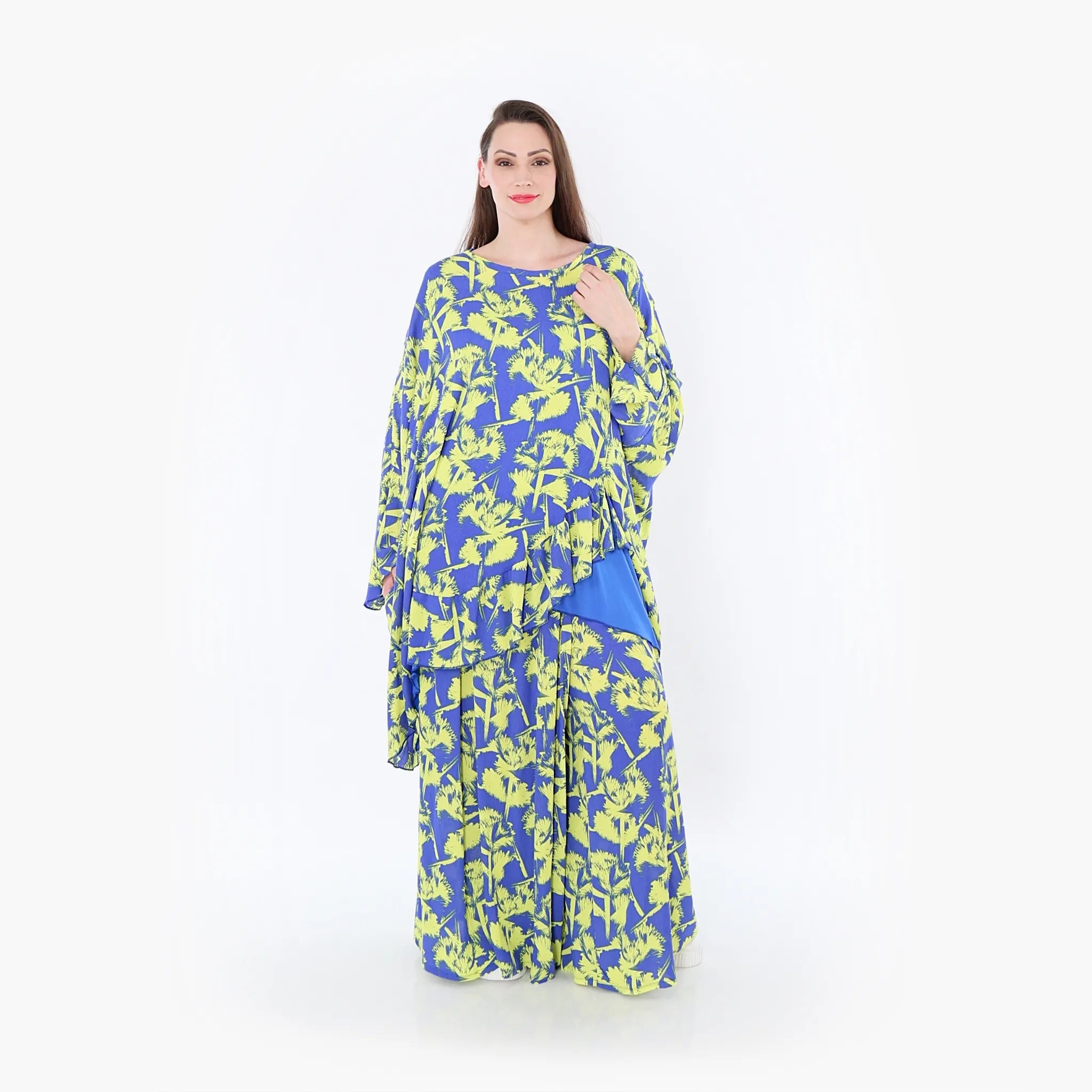 Chemise grande taille AKH Fashion 6911, bleu-jaune