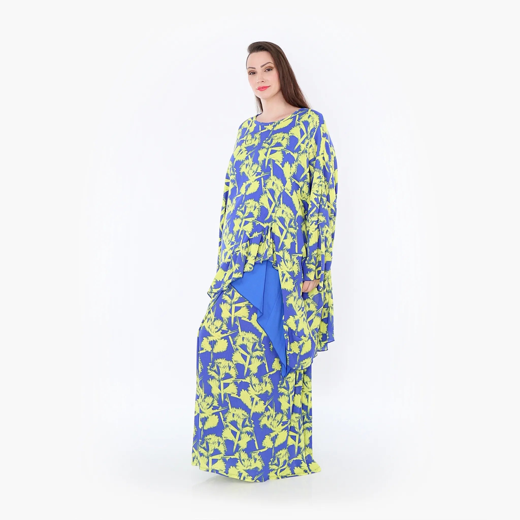 Chemise grande taille AKH Fashion 6911, bleu-jaune