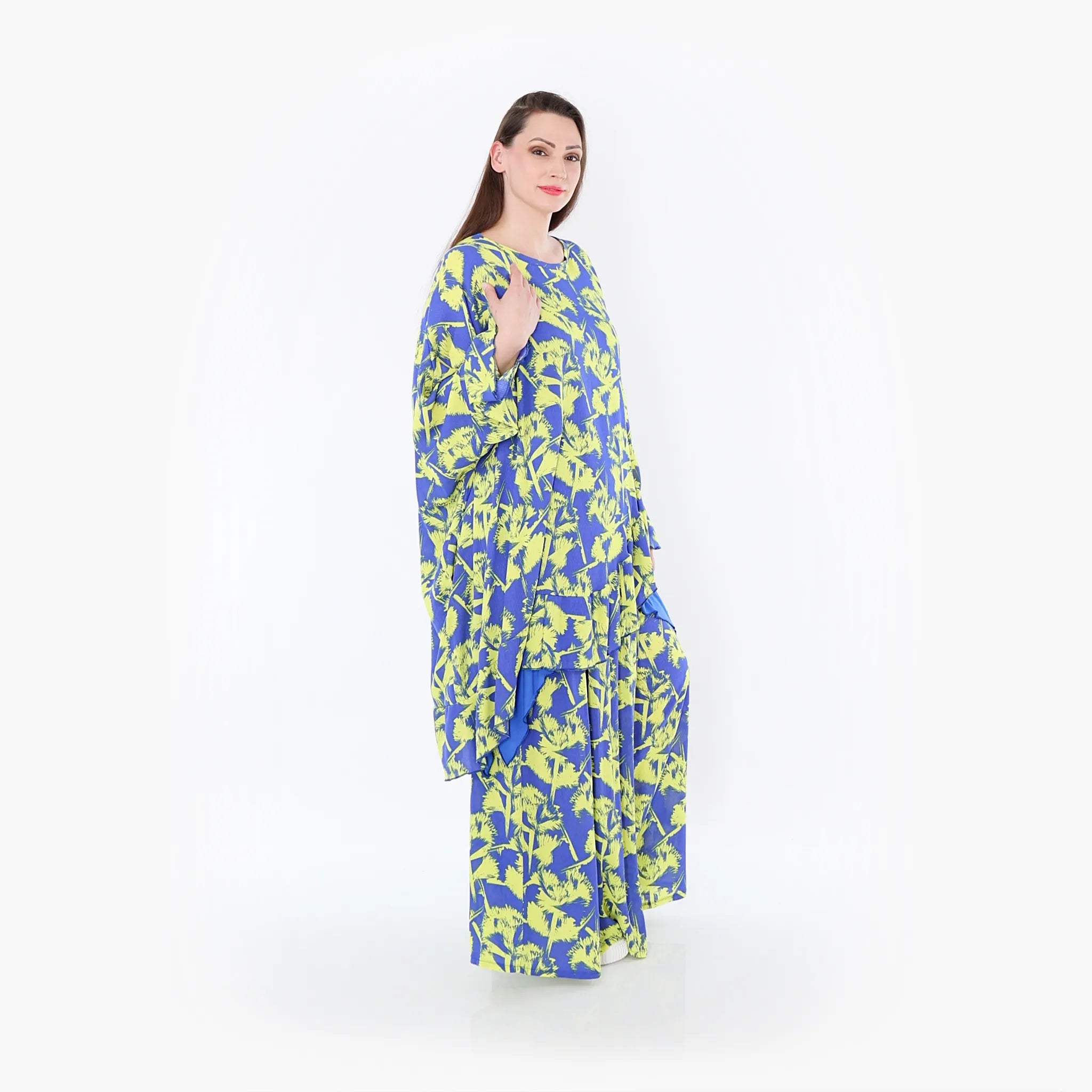 Chemise grande taille AKH Fashion 6911, bleu-jaune