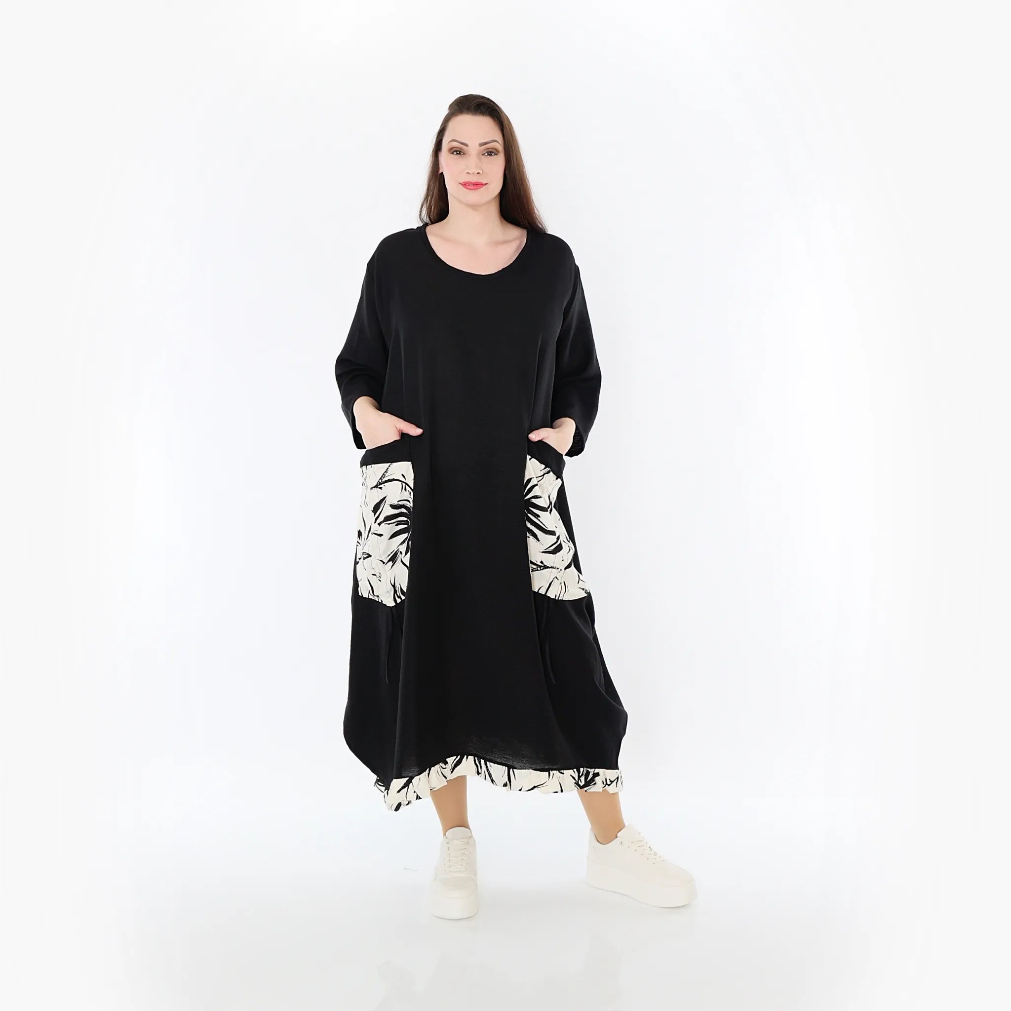 AKH Fashion 7071 Kleid, Schwarz-Ecru