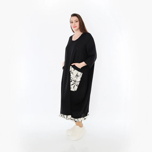 AKH Fashion 7071 Kleid, Schwarz-Ecru