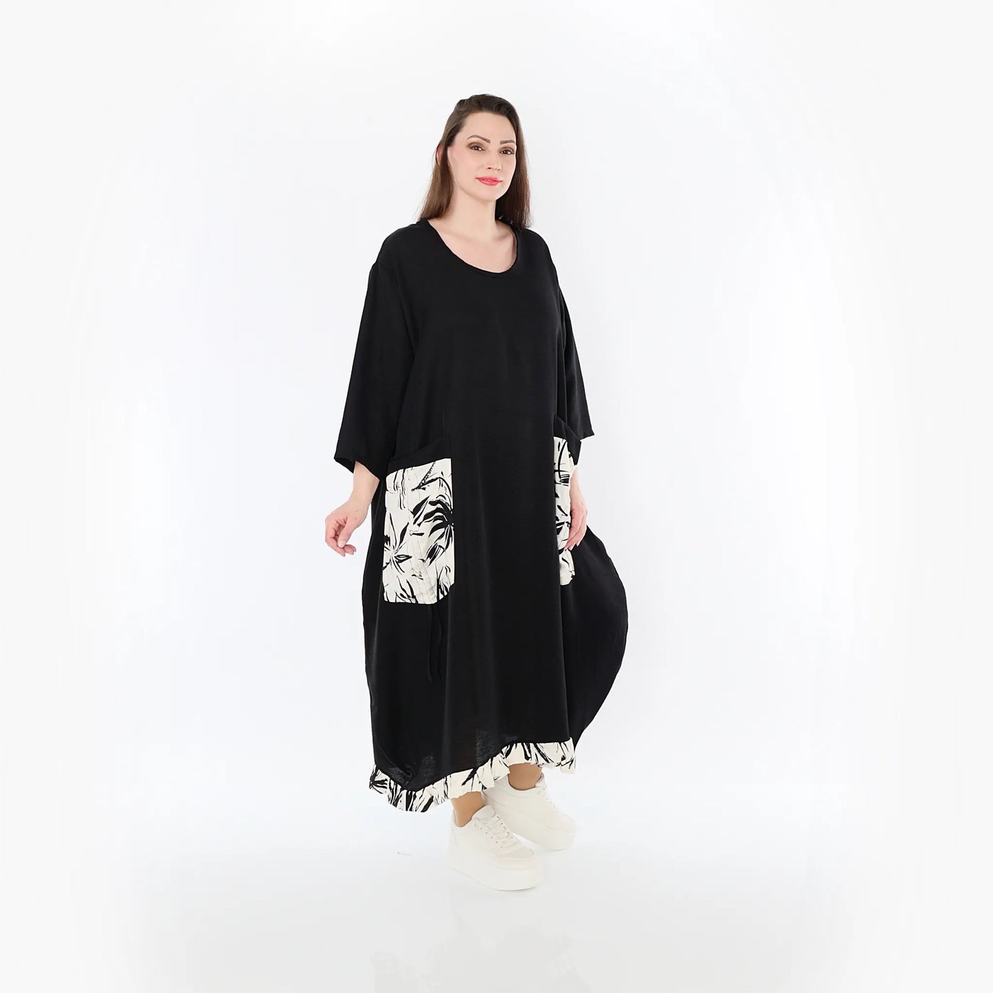 AKH Fashion 7071 Kleid, Schwarz-Ecru