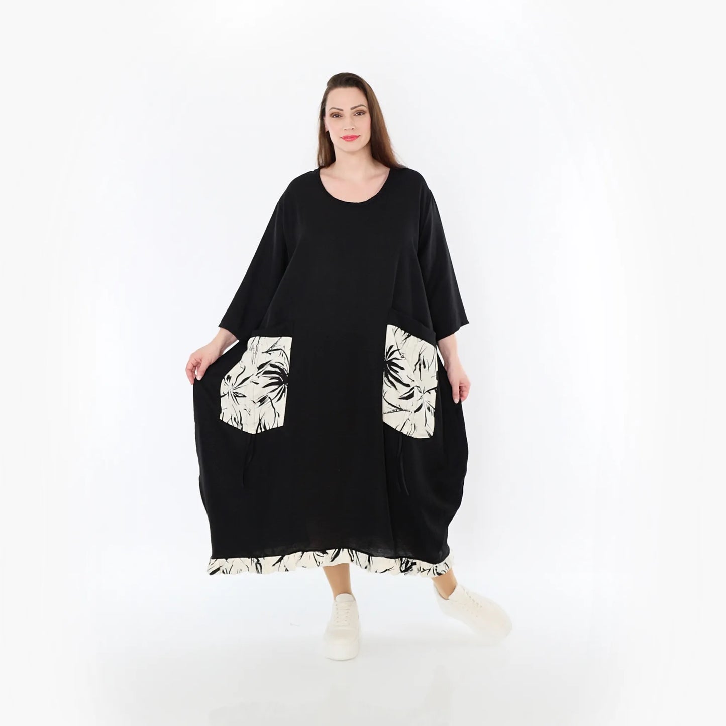 AKH Fashion 7071 Kleid, Schwarz-Ecru