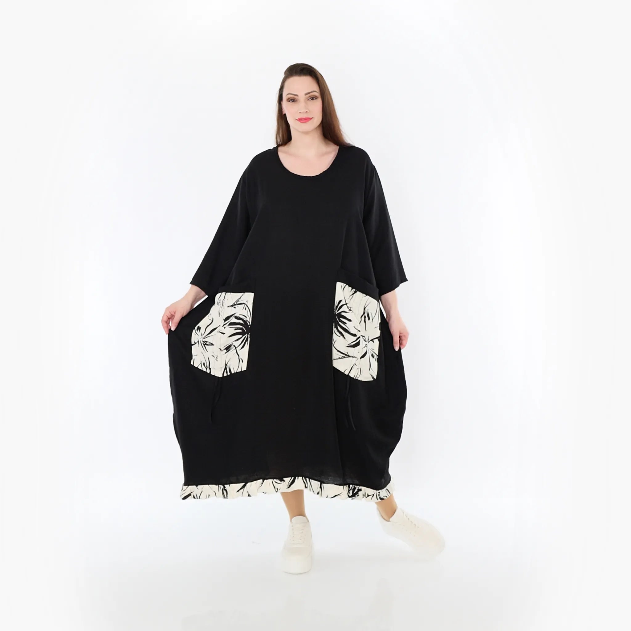 AKH Fashion 7071 Kleid, Schwarz-Ecru