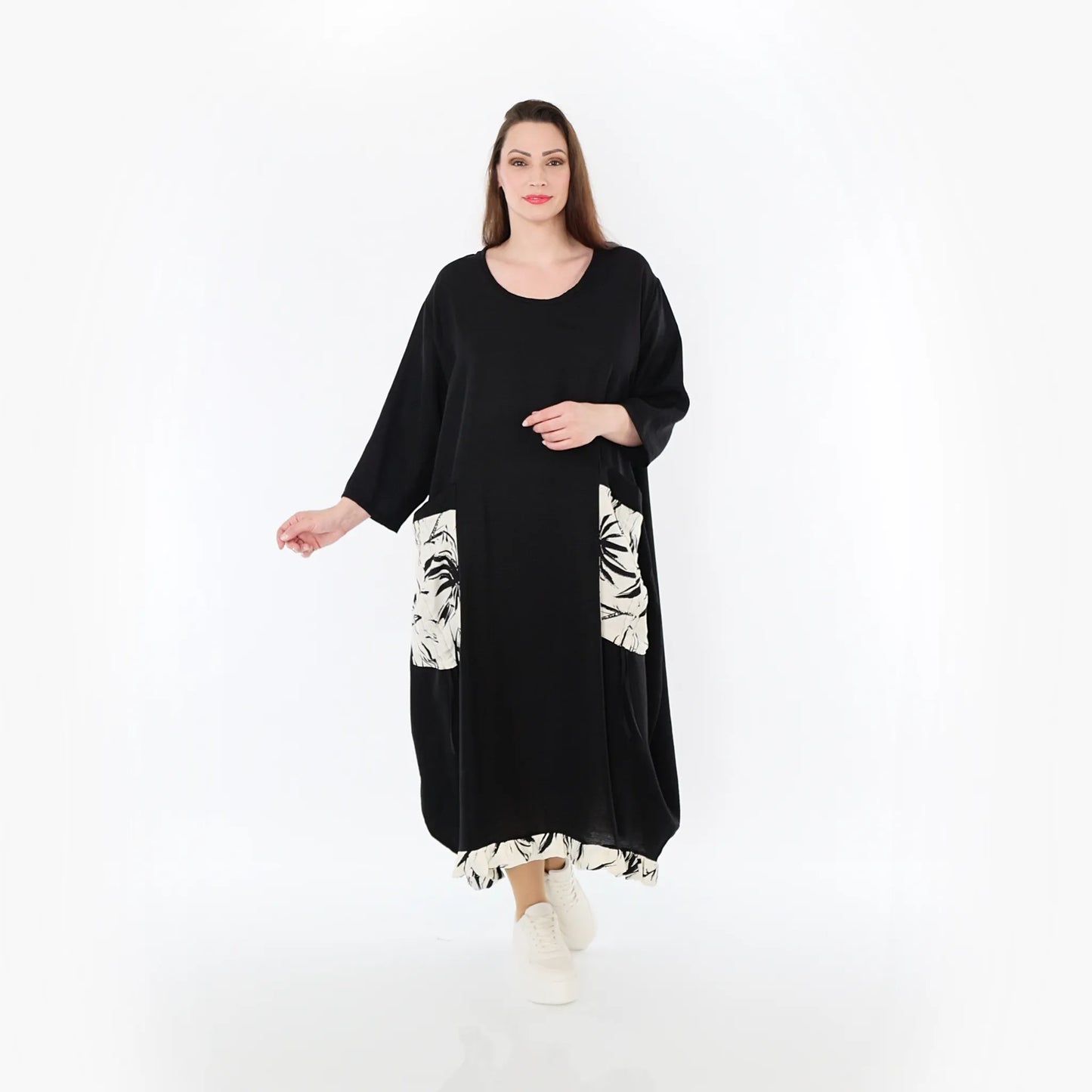 AKH Fashion 7071 Kleid, Schwarz-Ecru