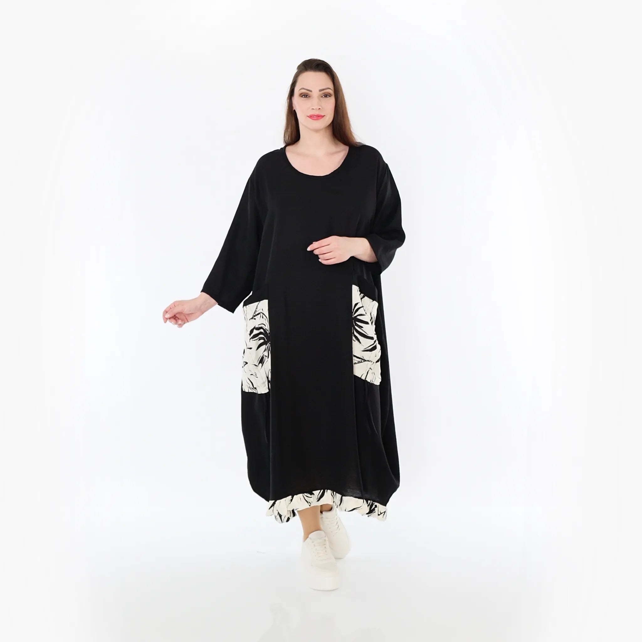 AKH Fashion 7071 Kleid, Schwarz-Ecru