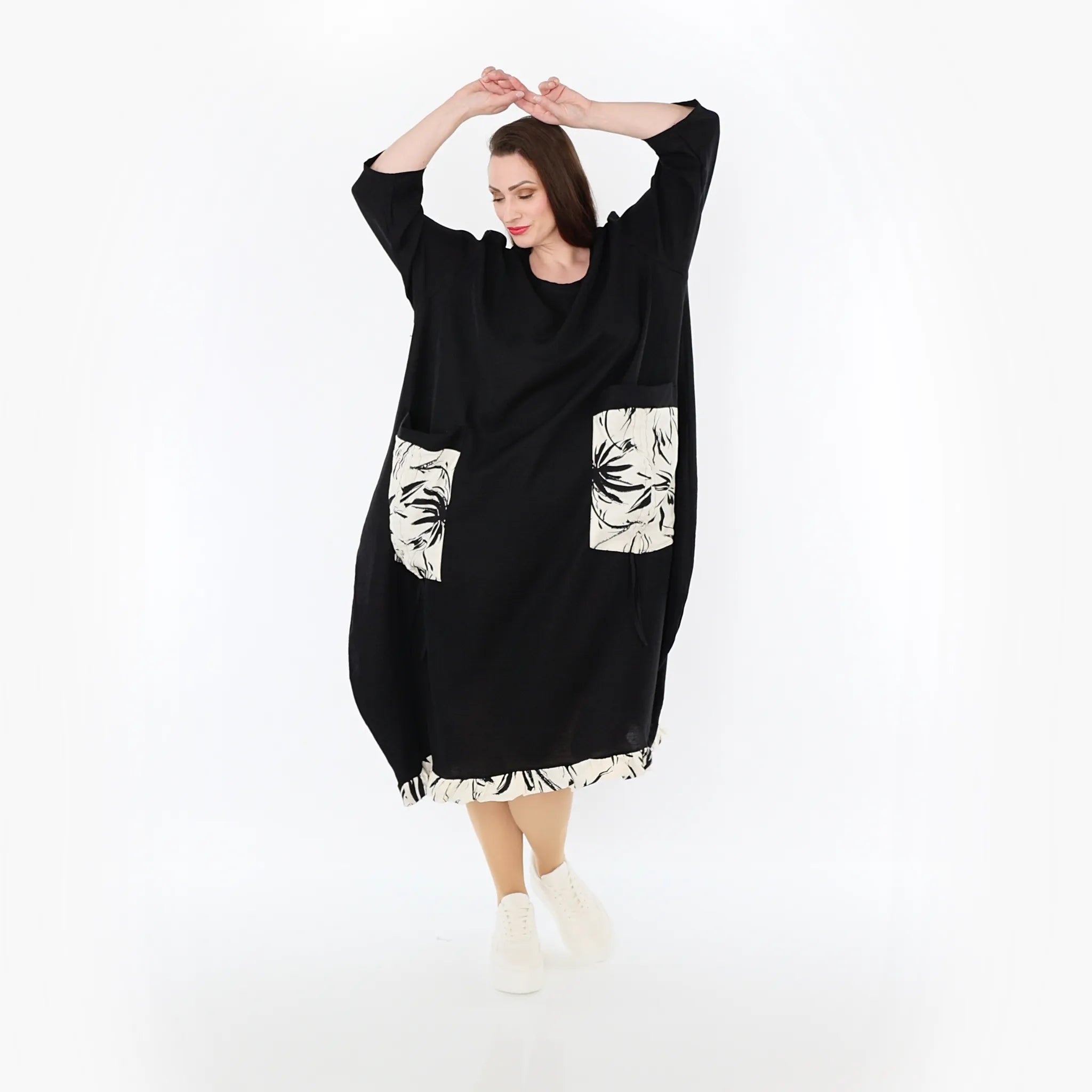 AKH Fashion 7071 Kleid, Schwarz-Ecru