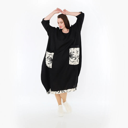 AKH Fashion 7071 Kleid, Schwarz-Ecru