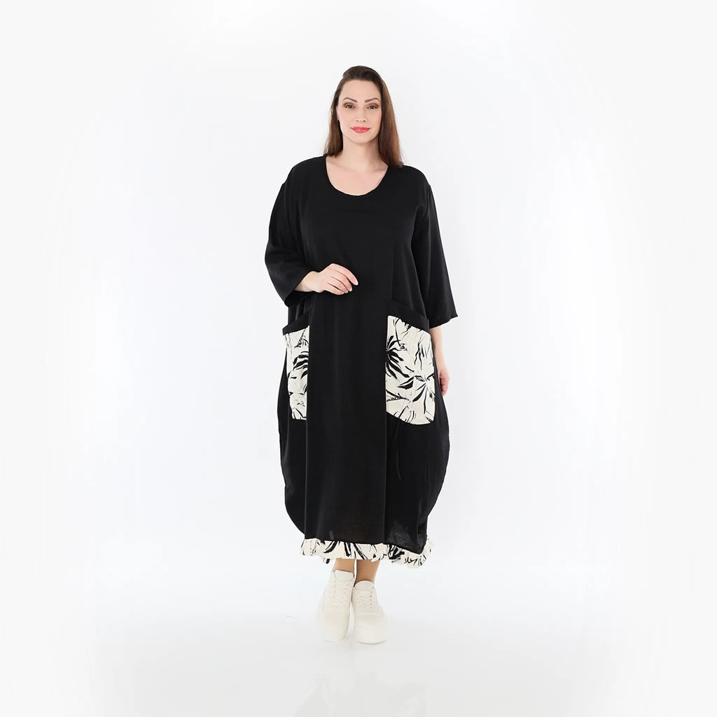 AKH Fashion 7071 Kleid, Schwarz-Ecru
