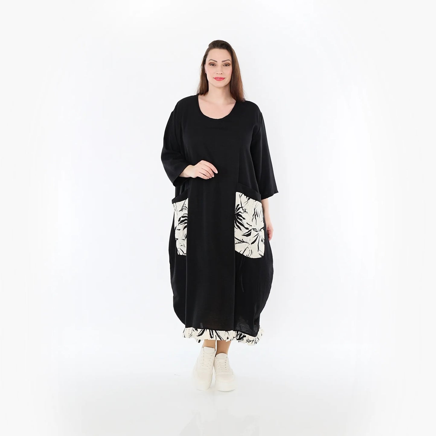 AKH Fashion 7071 Kleid, Schwarz-Ecru