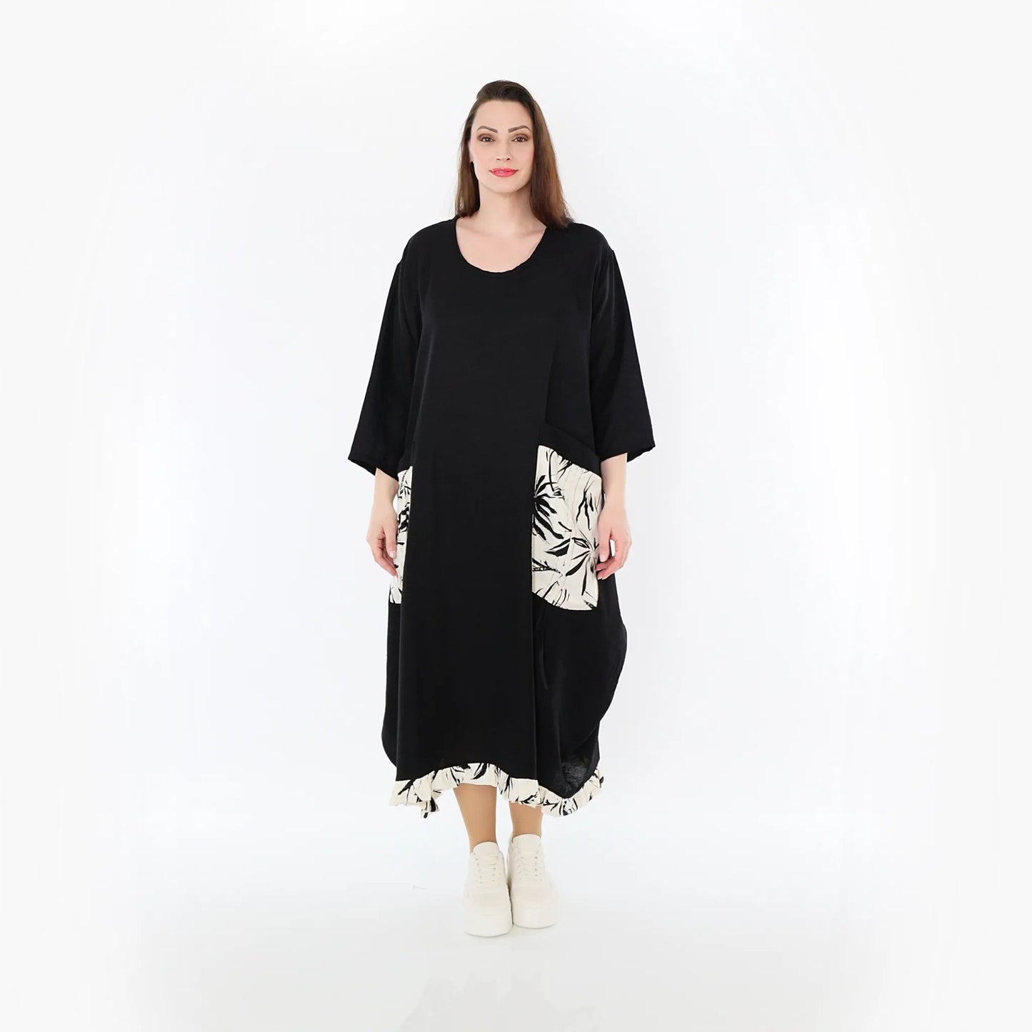 AKH Fashion 7071 Kleid, Schwarz-Ecru