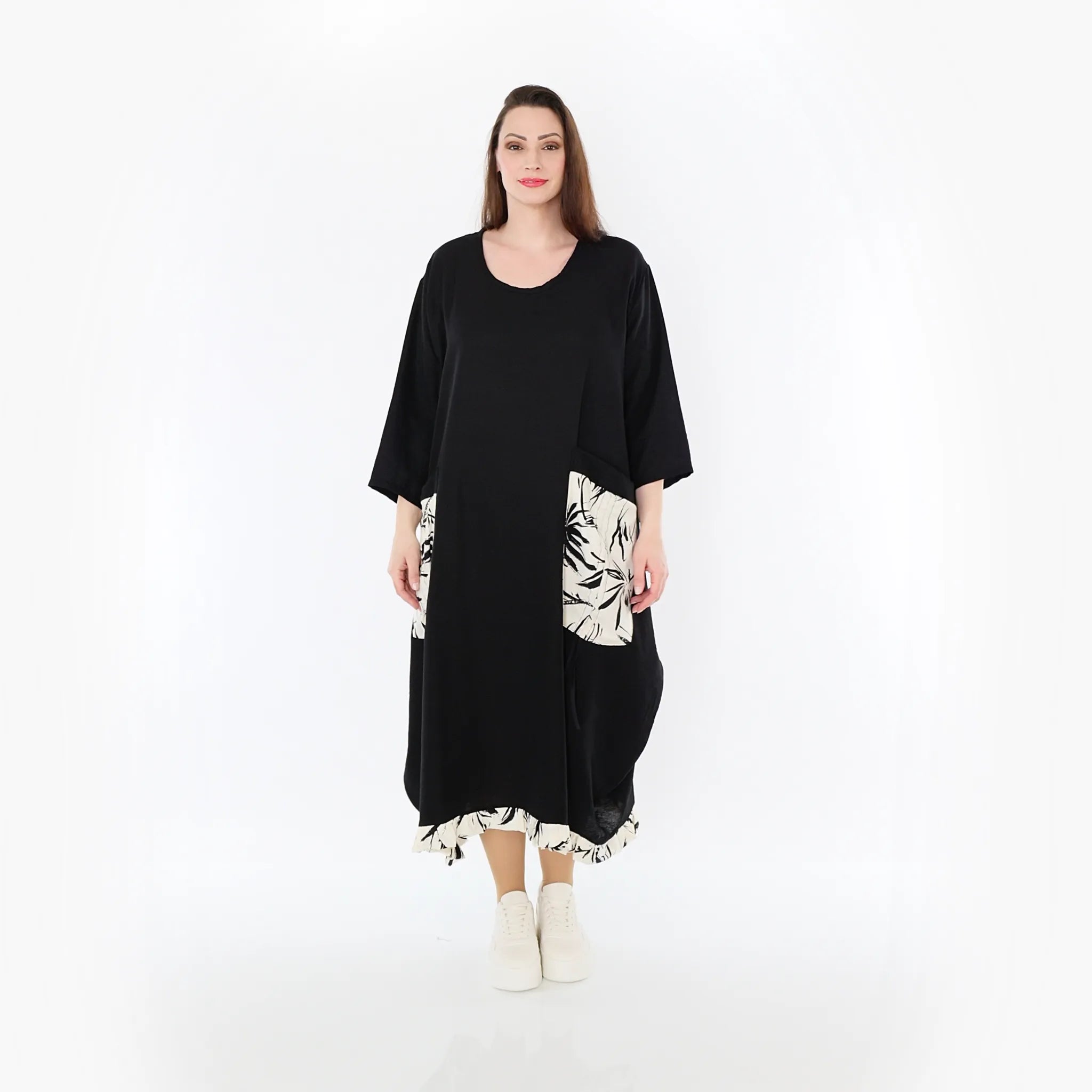 AKH Fashion 7071 Kleid, Schwarz-Ecru