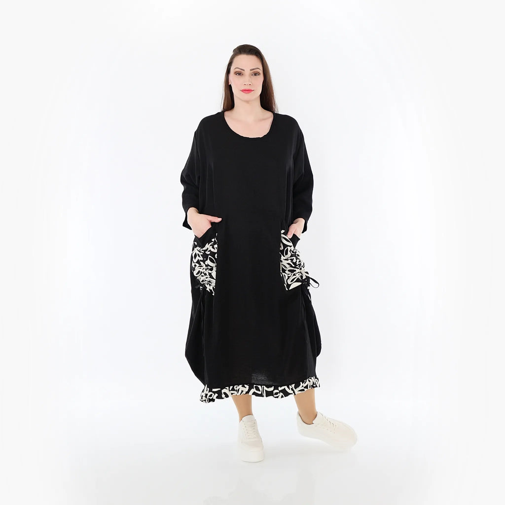 AKH Fashion 7071 Dress, Black-Ecru