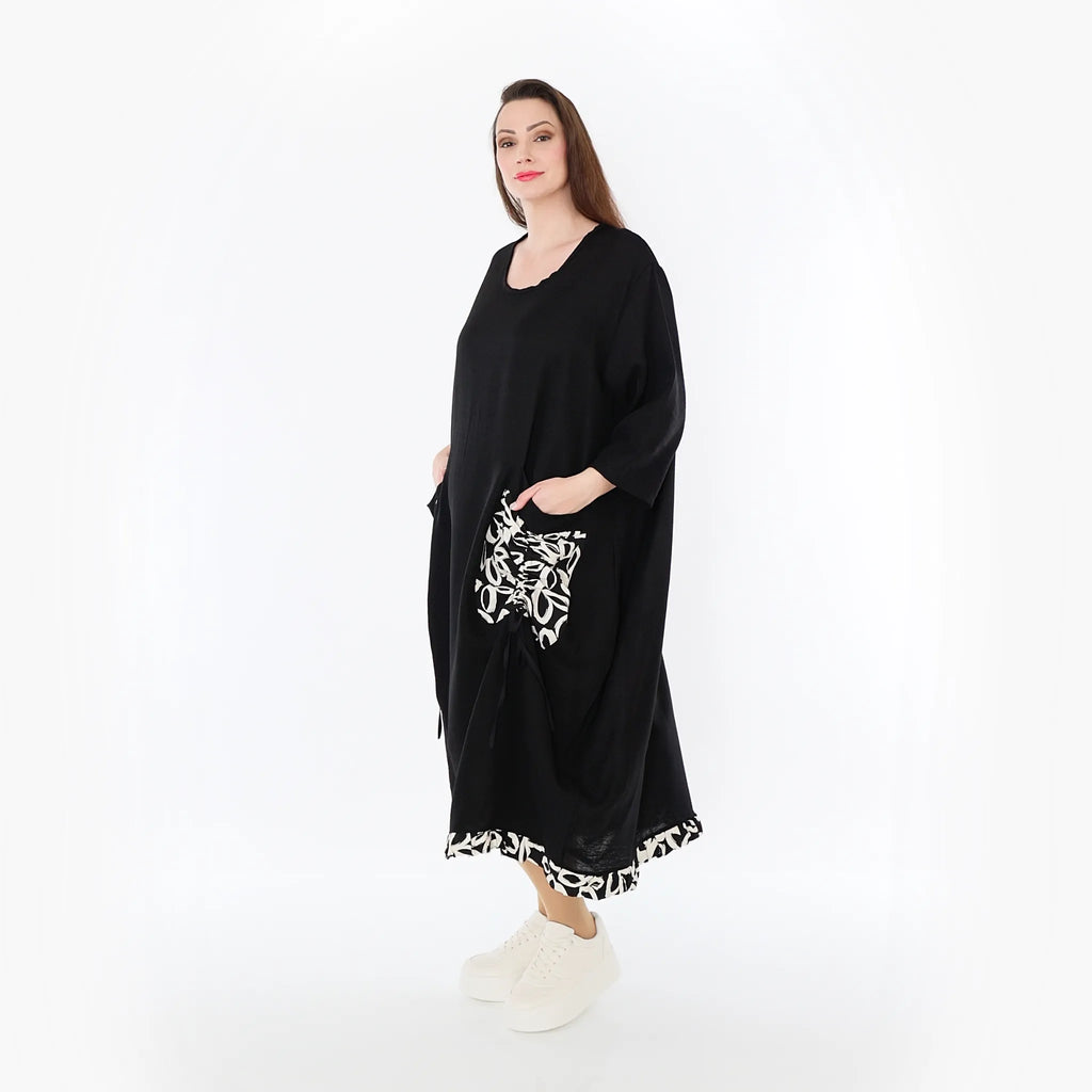 AKH Fashion 7071 Dress, Black-Ecru