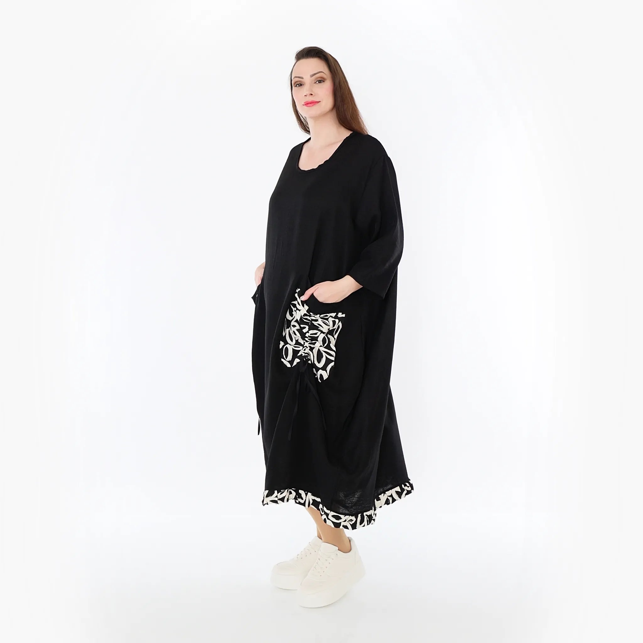 AKH Fashion 7071 Dress, Black-Ecru