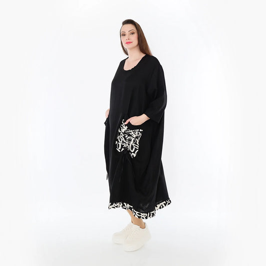 AKH Fashion 7071 Kleid, Schwarz-Ecru