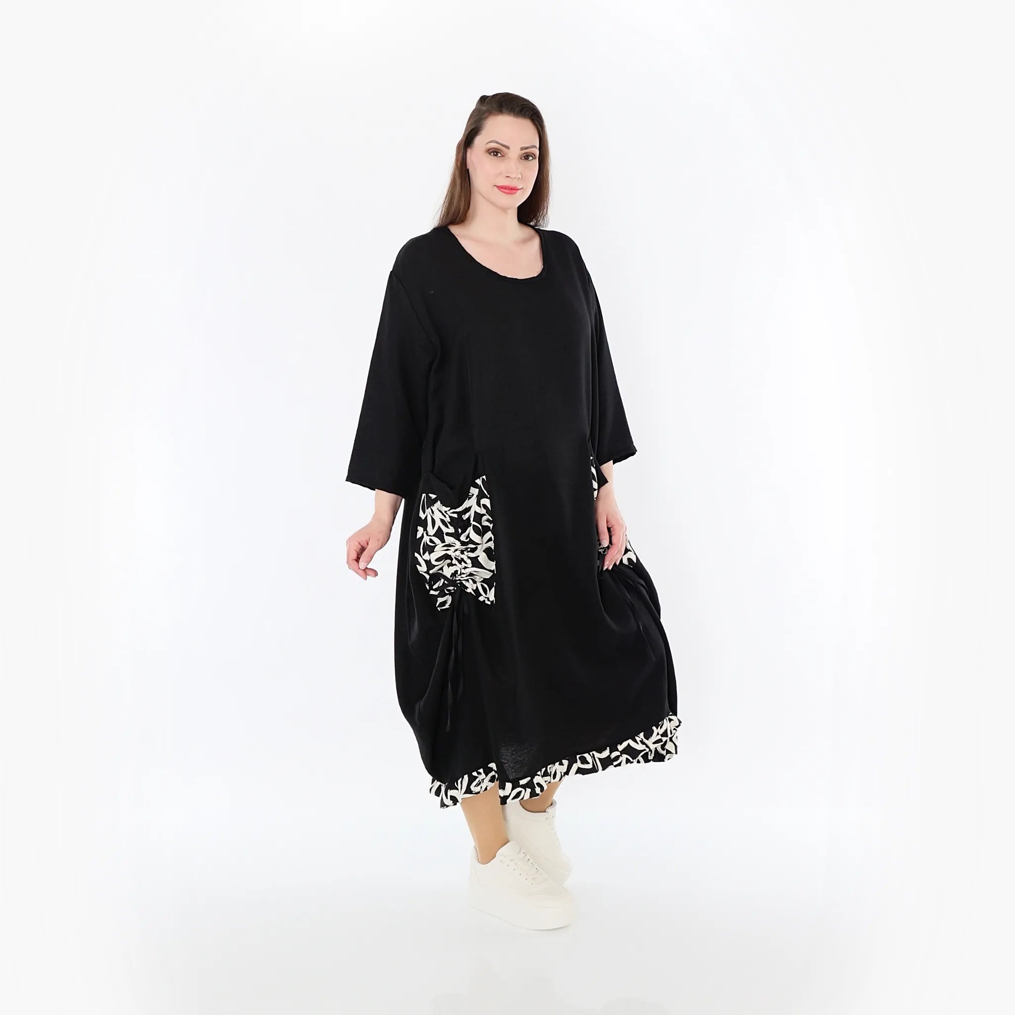 AKH Fashion 7071 Dress, Black-Ecru