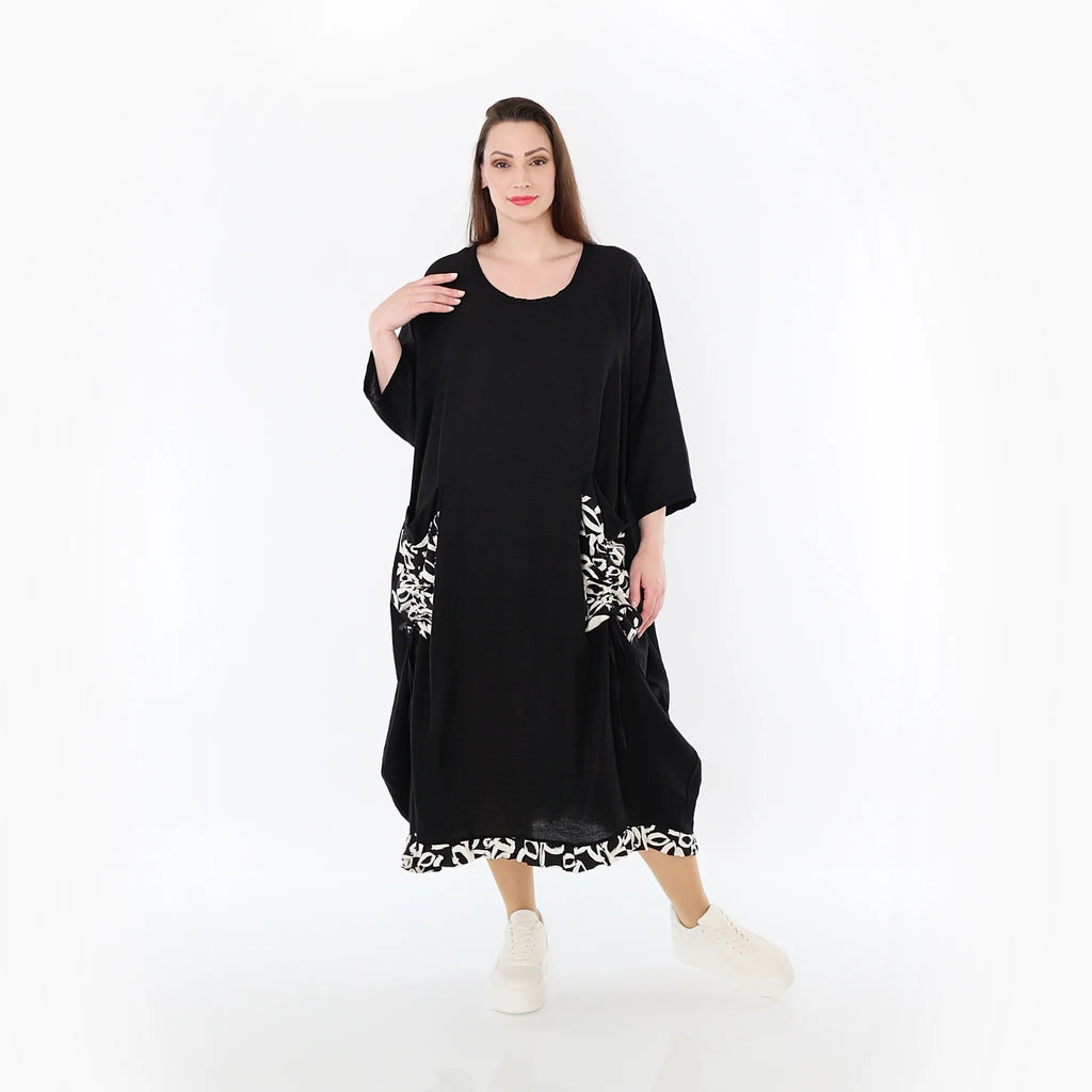 AKH Fashion 7071 Dress, Black-Ecru
