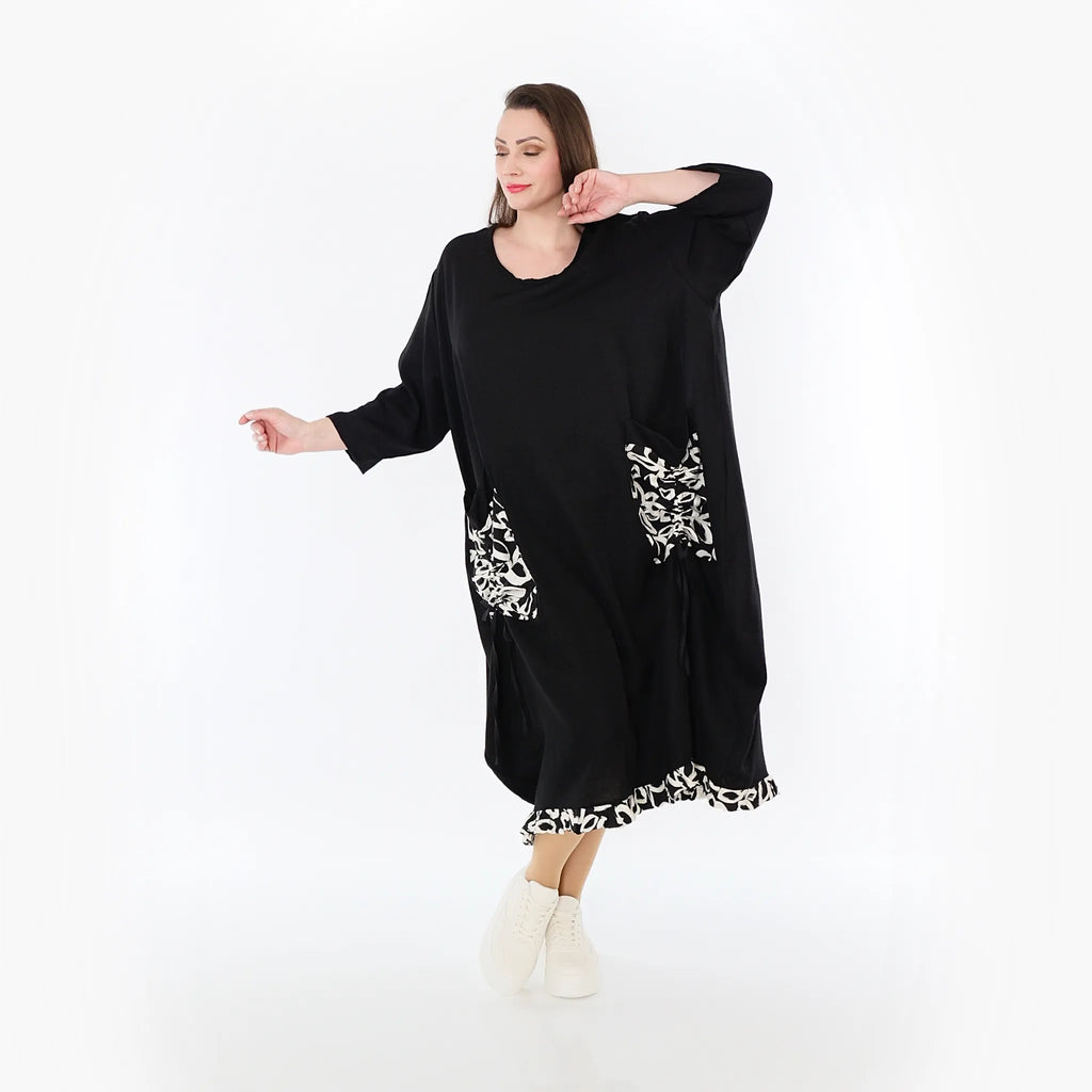 AKH Fashion 7071 Dress, Black-Ecru