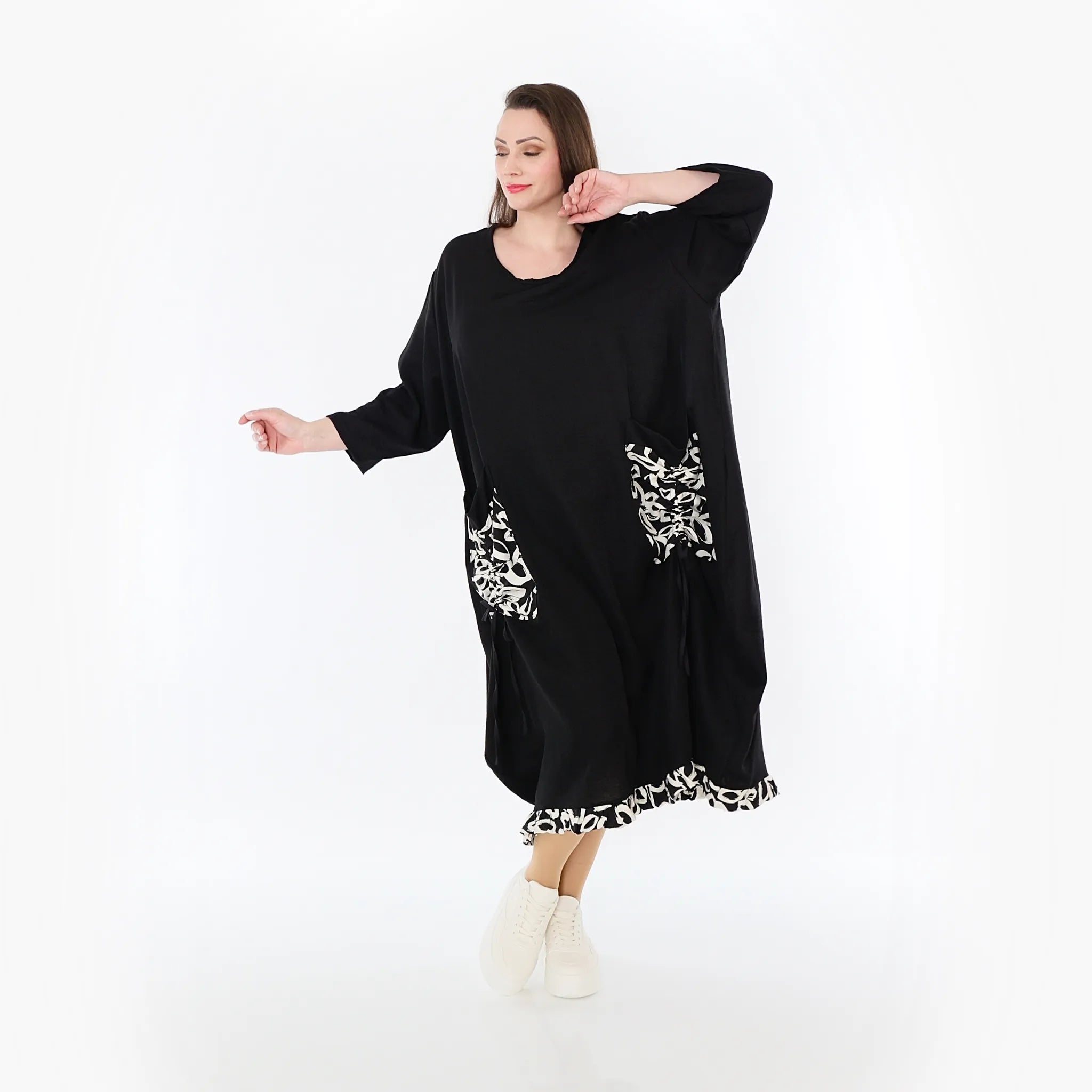 AKH Fashion 7071 Dress, Black-Ecru