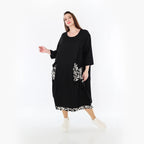 AKH Fashion 7071 Dress, Black-Ecru