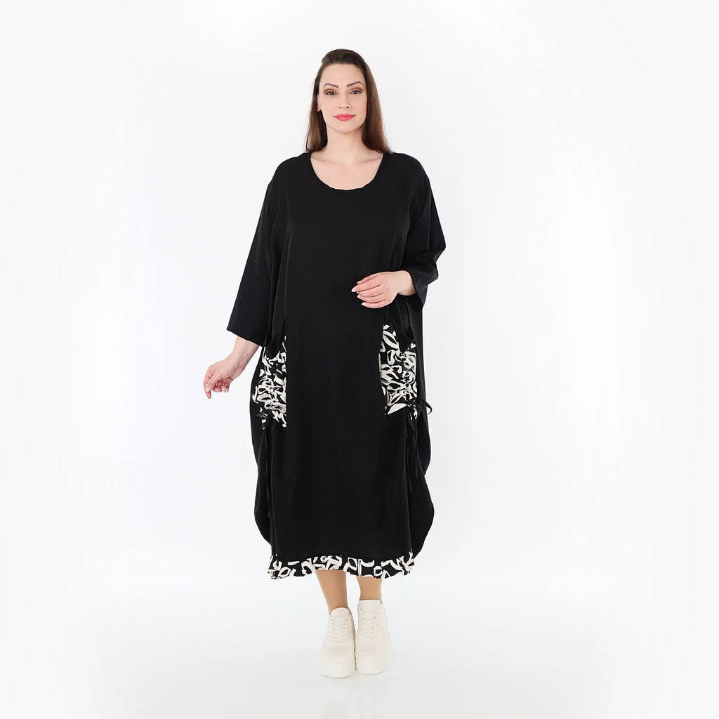AKH Fashion 7071 Dress, Black-Ecru