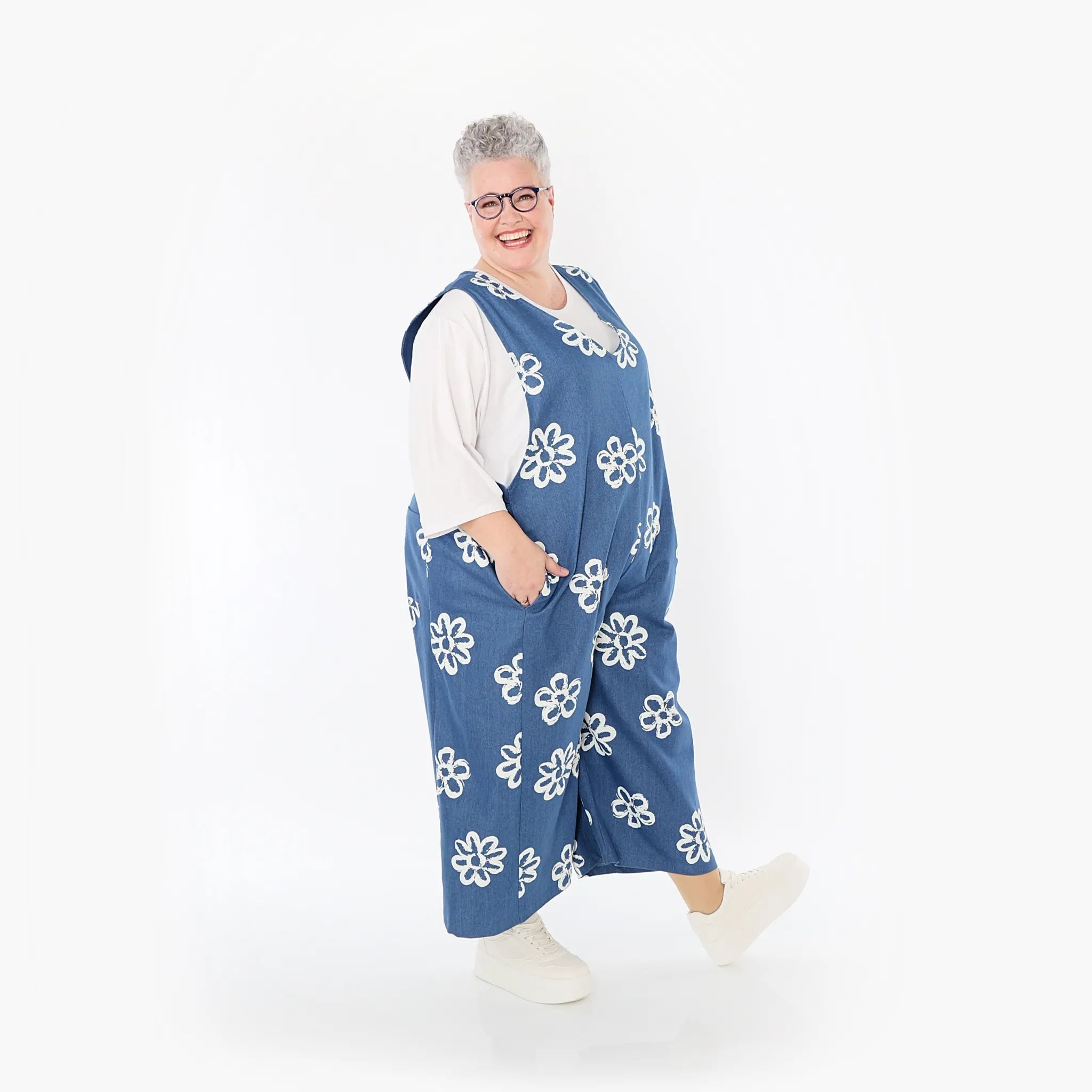 AKH Fashion 7079 Jumpsuit, Jeans Blue-White