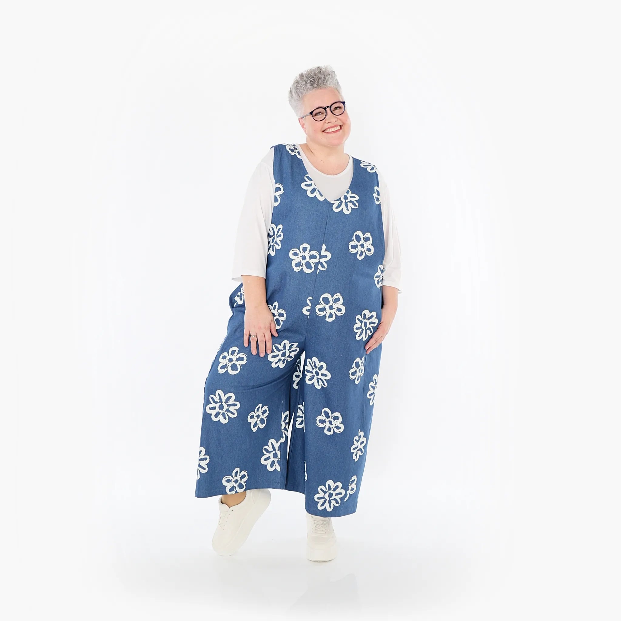 AKH Fashion 7079 Jumpsuit, Jeans Blue-White