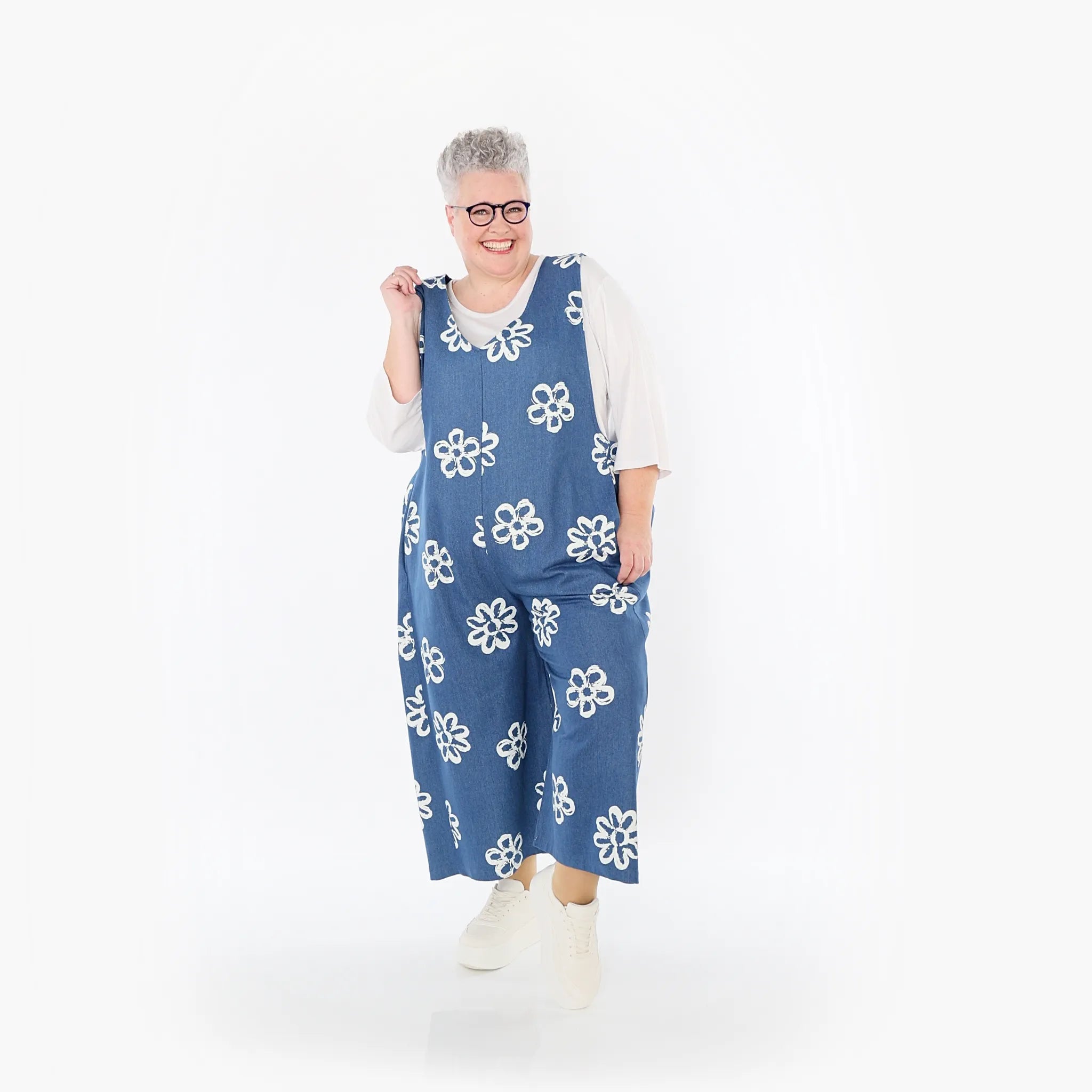 AKH Fashion 7079 Jumpsuit, Jeans Blue-White