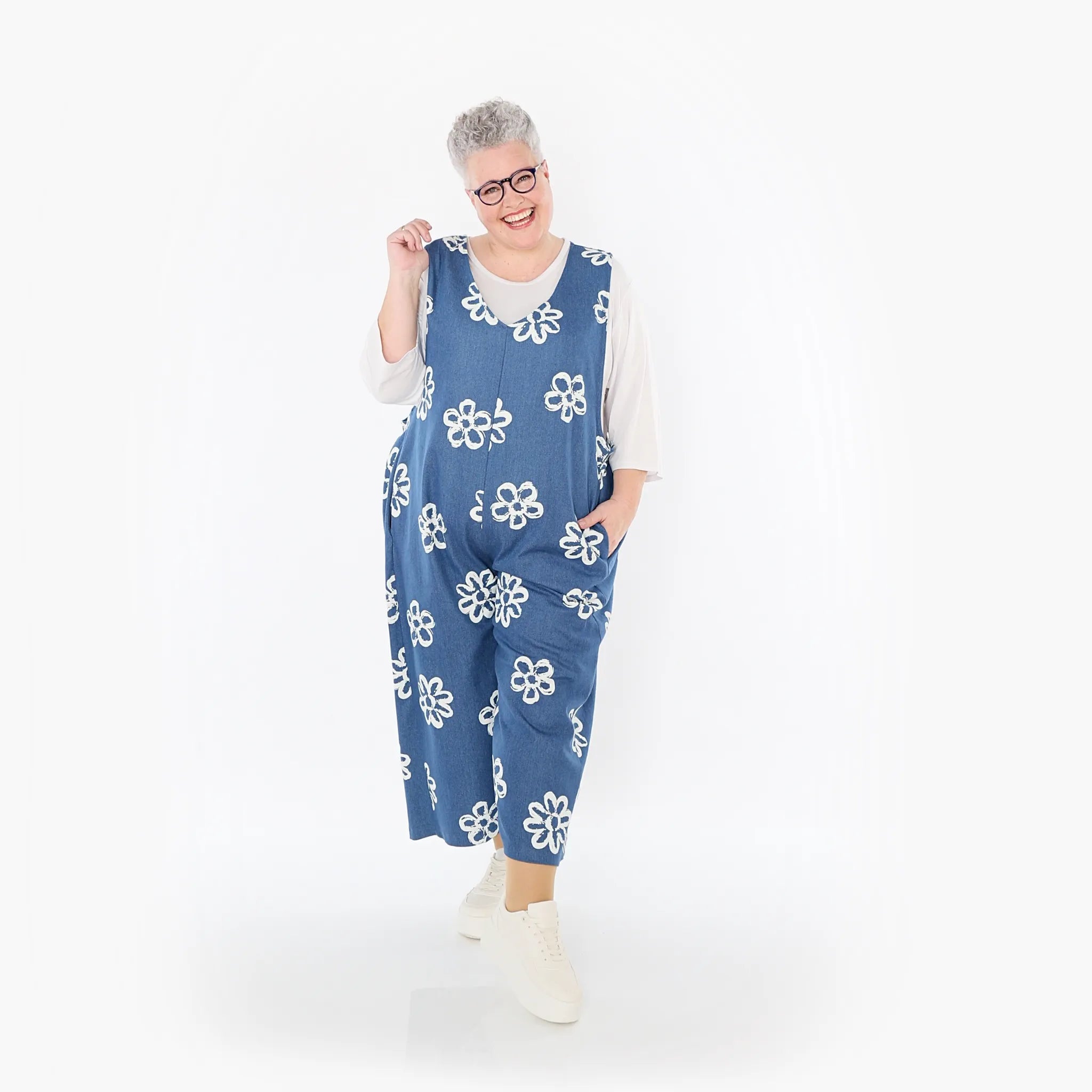 AKH Fashion 7079 Jumpsuit, Jeans Blue-White