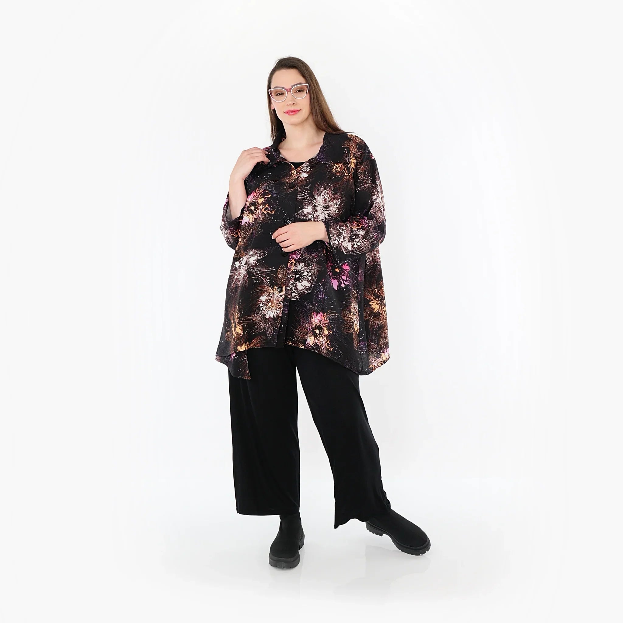 AKH Fashion · Jacke · FlowerPower · 7090 · Schwarz/Fuchsia/Multi