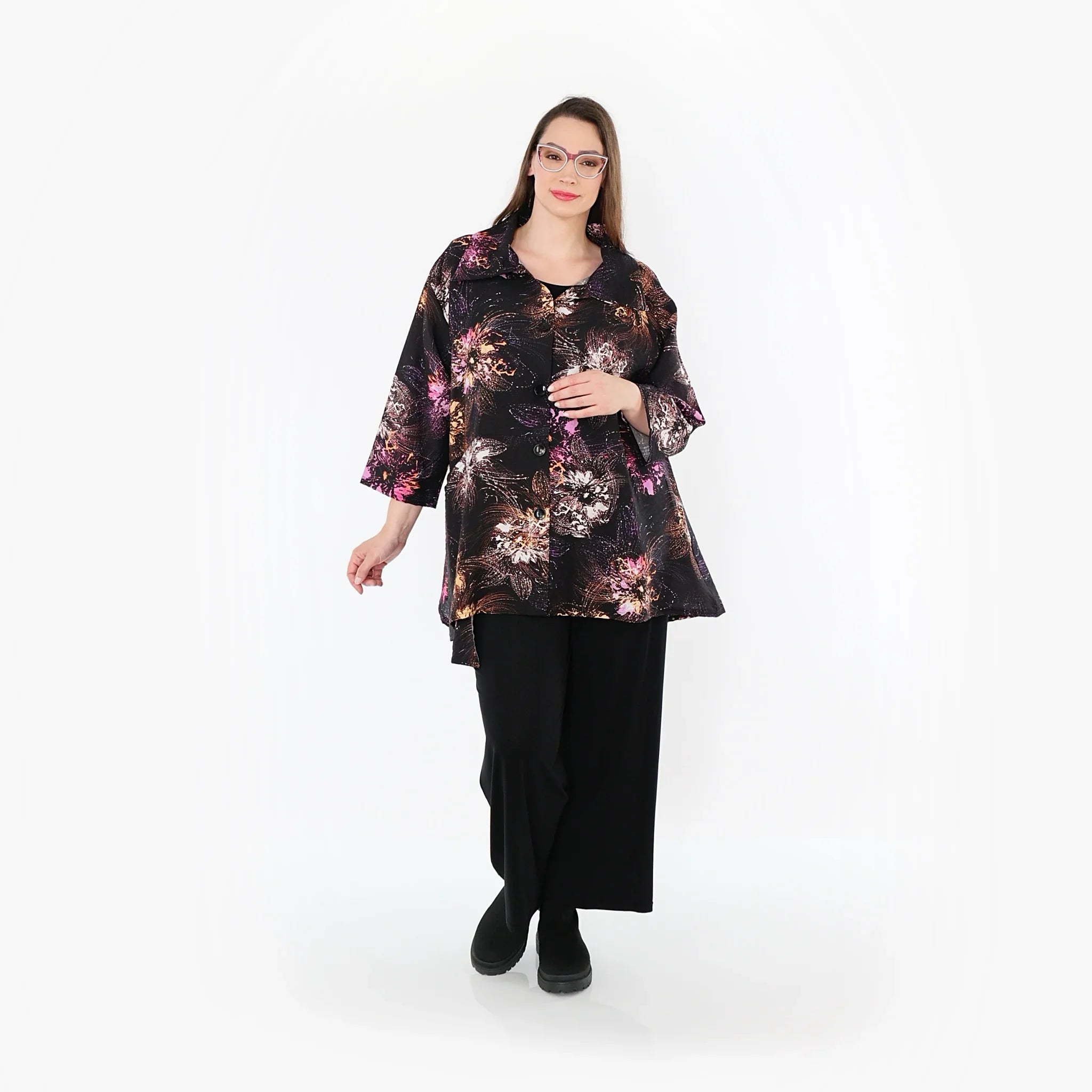 AKH Fashion · Jacke · FlowerPower · 7090 · Schwarz/Fuchsia/Multi