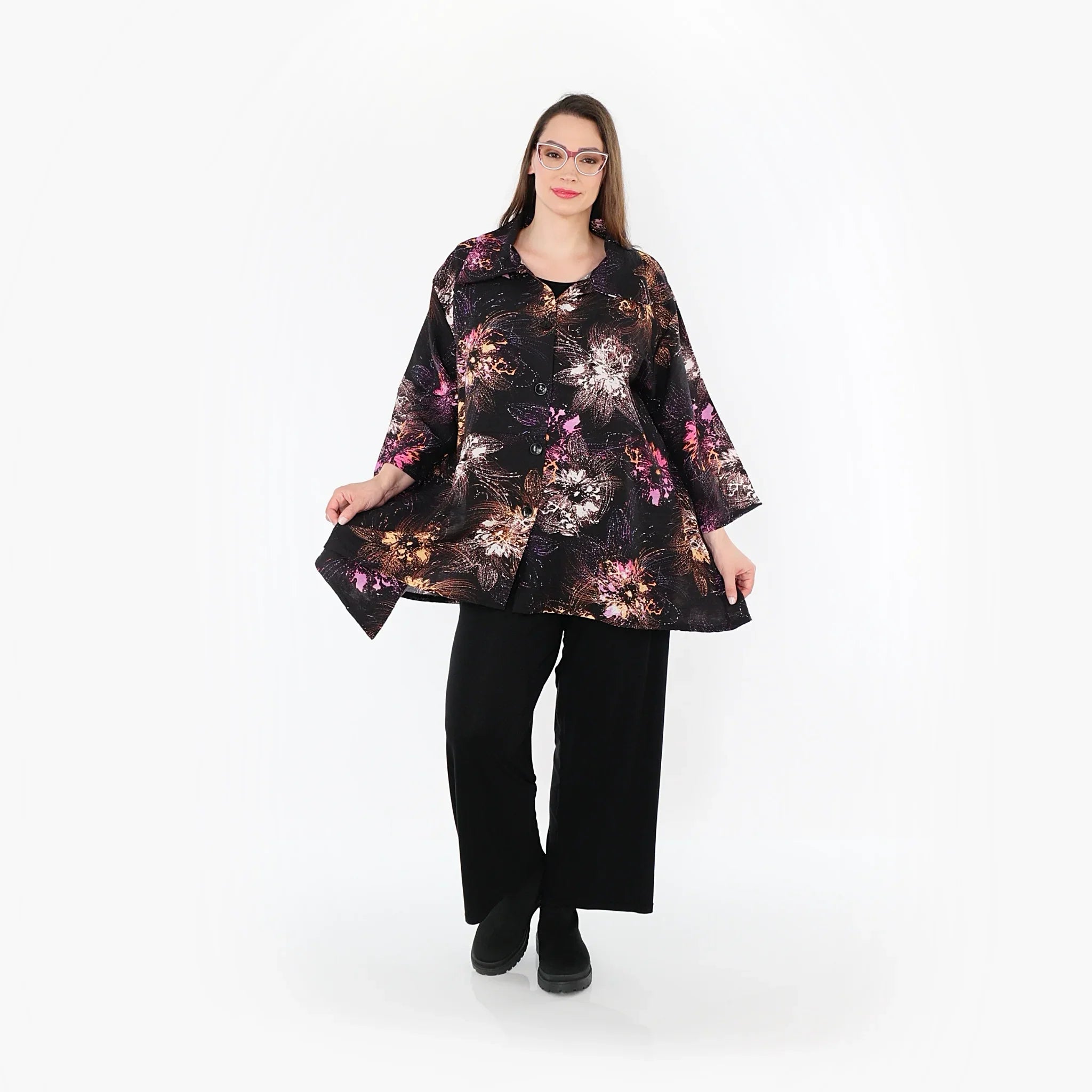 AKH Fashion · Jacke · FlowerPower · 7090 · Schwarz/Fuchsia/Multi