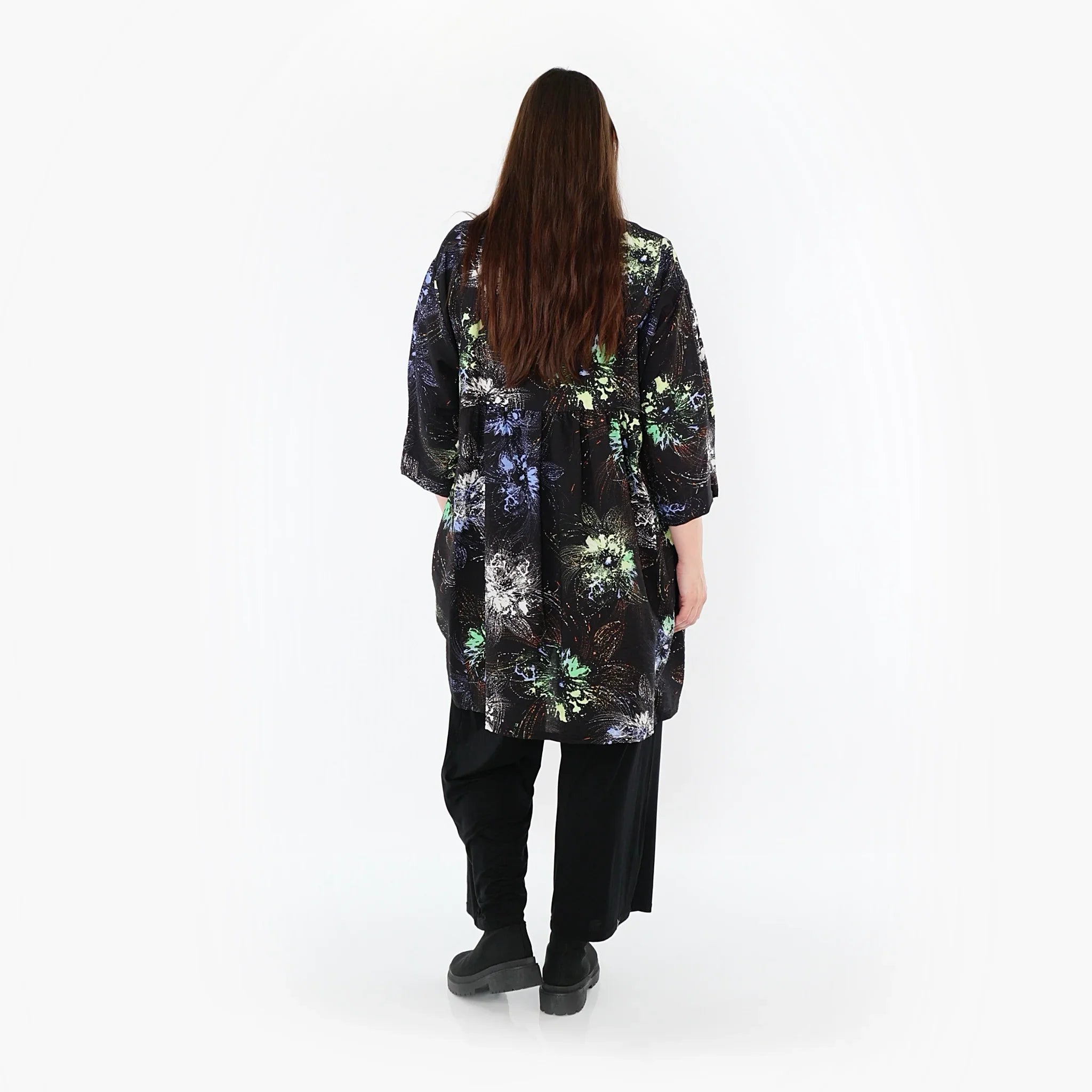 Chemise ample AKH Fashion 7091, noir-bleu-multicolore