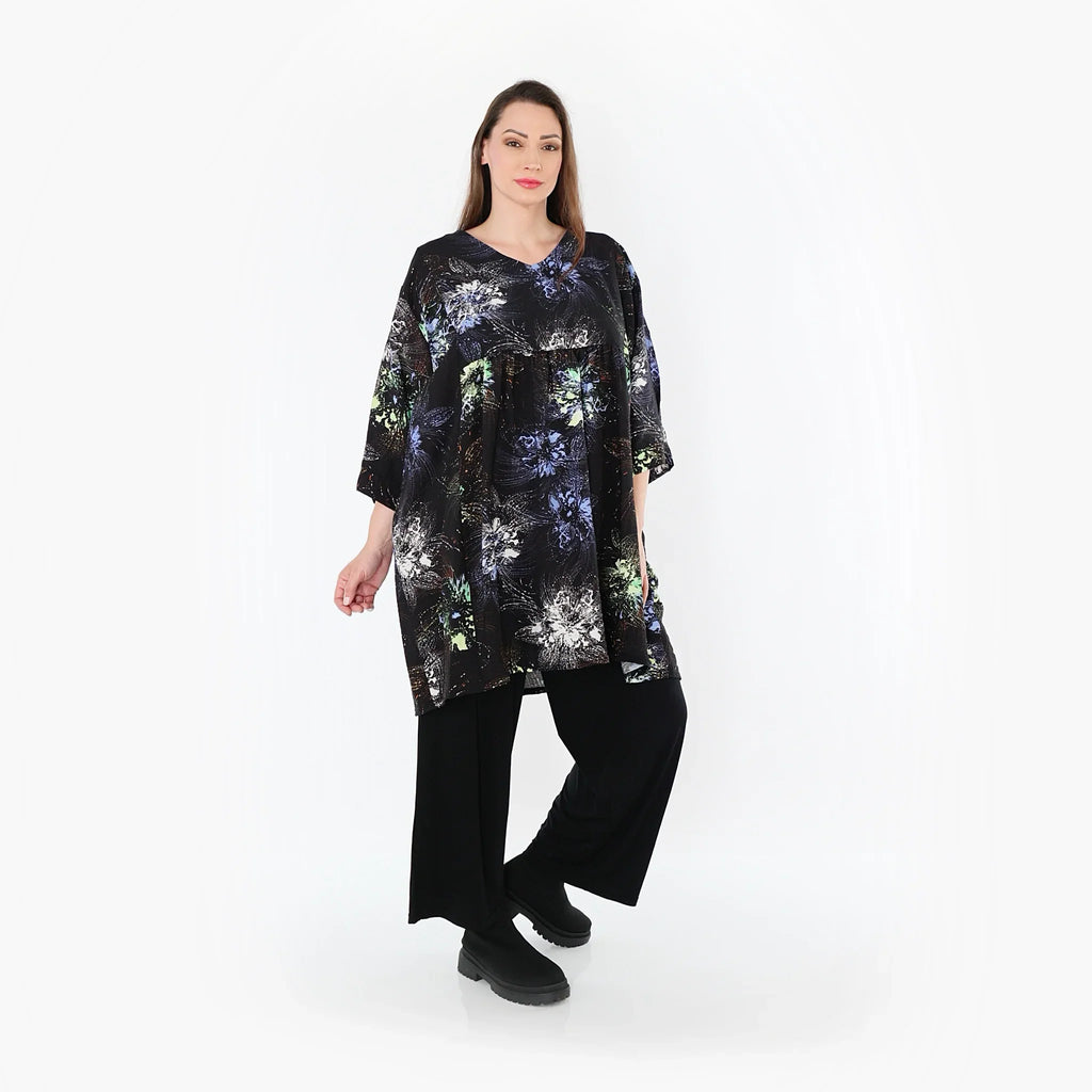 Chemise ample AKH Fashion 7091, noir-bleu-multicolore