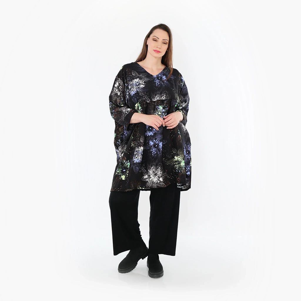 Chemise ample AKH Fashion 7091, noir-bleu-multicolore