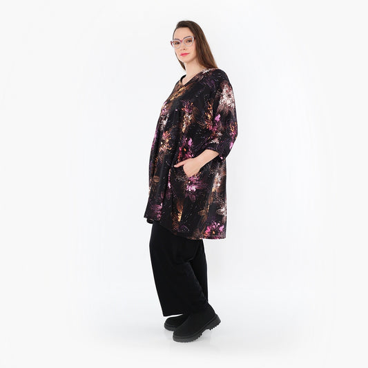 AKH Fashion 7091 Big Shirt, Schwarz-Fuchsia-Multi