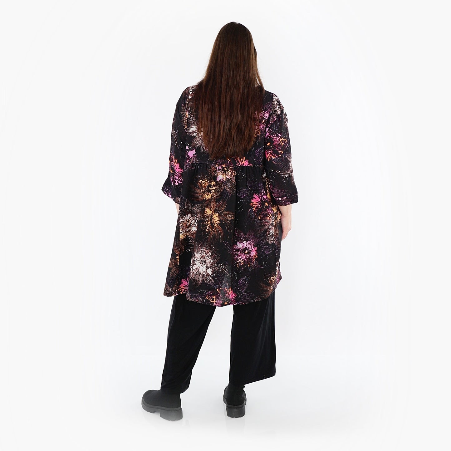 AKH Fashion 7091 Big Shirt, Schwarz-Fuchsia-Multi