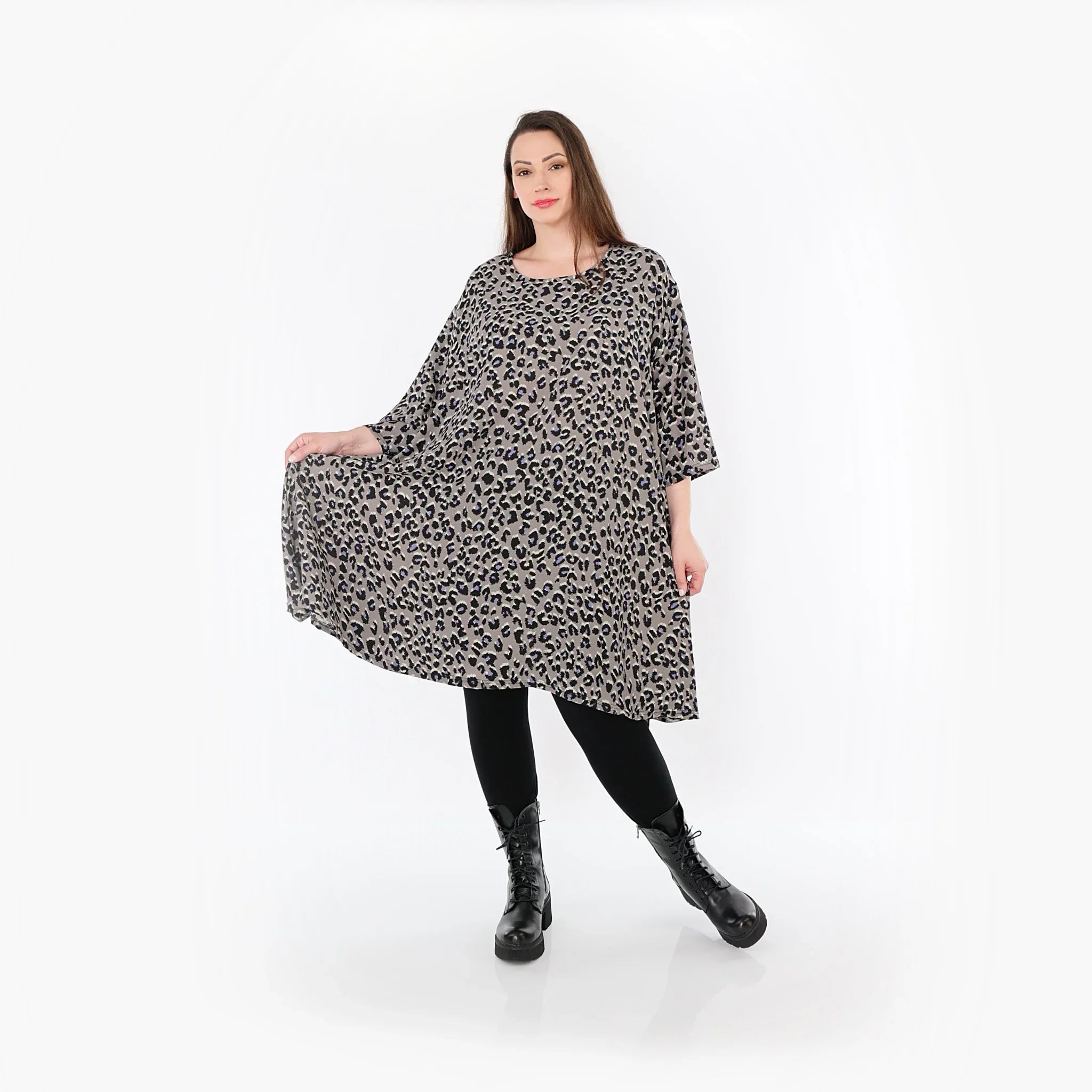 Chemise grande taille AKH Fashion 2666, gris-noir-bleu