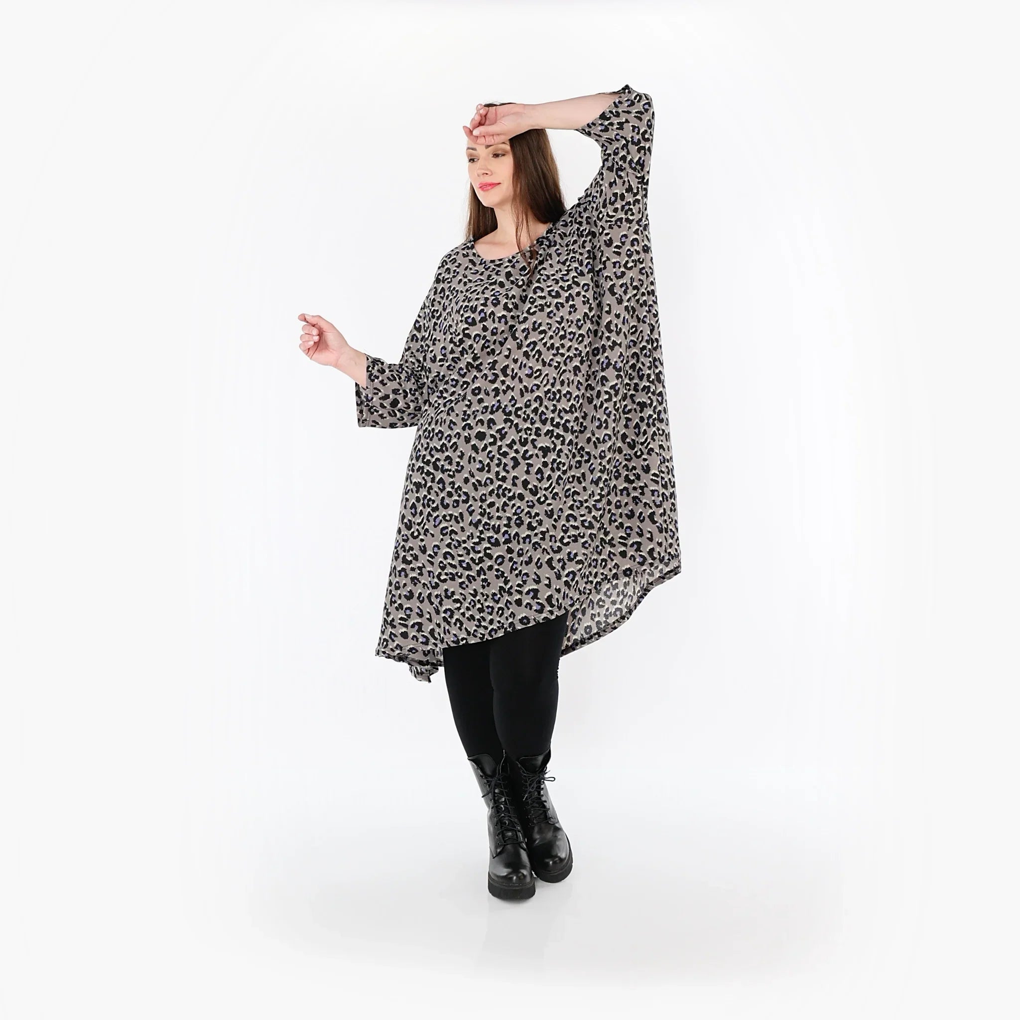 Chemise grande taille AKH Fashion 2666, gris-noir-bleu