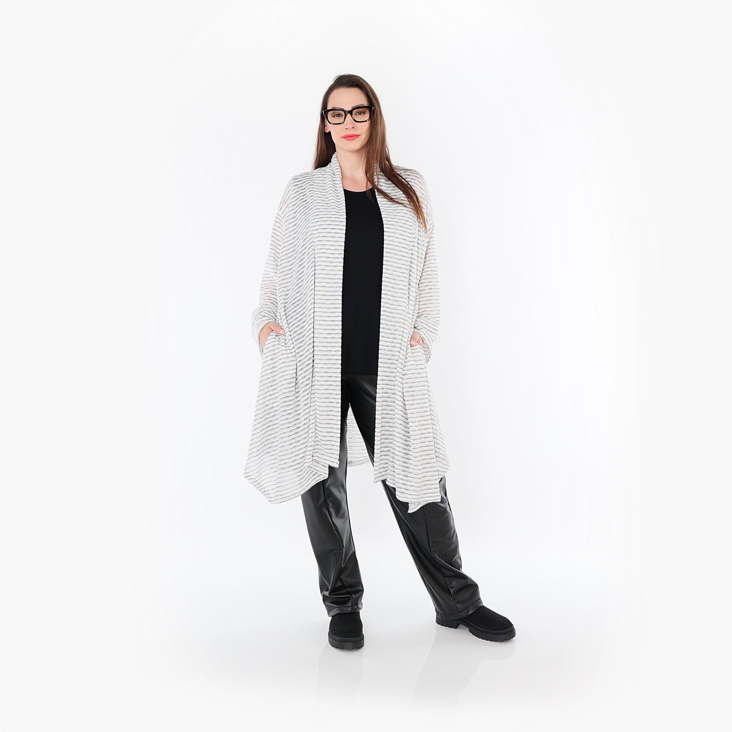 AKH Fashion 7040 Cardigan, Weiß-Schwarz