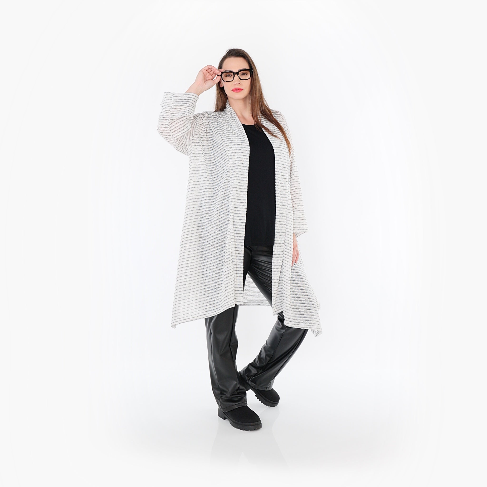 Cardigan AKH Fashion 7040, blanc-noir